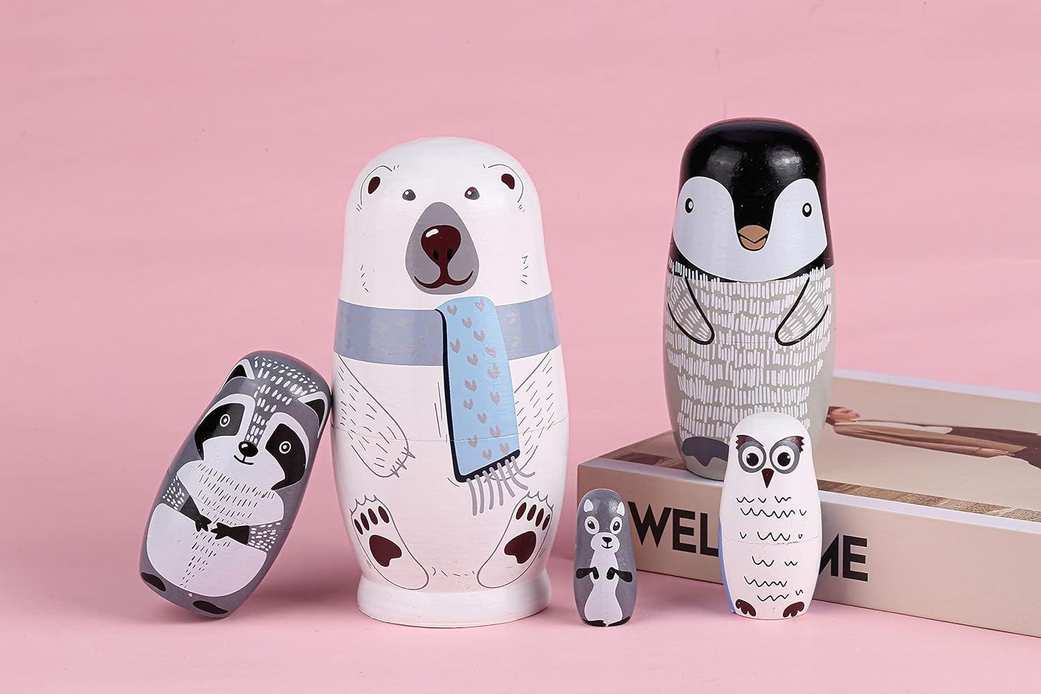 5 muñecas rusas de anidación hechas a mano, de madera, apilables, muñecas rusas Matryoshka para niños y niñas, regalo de deseos de cumpleaños (osos