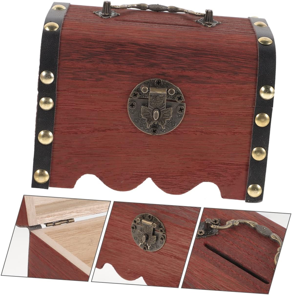 Uonlytech 3 unidades de caja de dinero con cerradura de alcancía para niñas, alcancía para hucha de madera, caja de pecho retro, alcancía para el