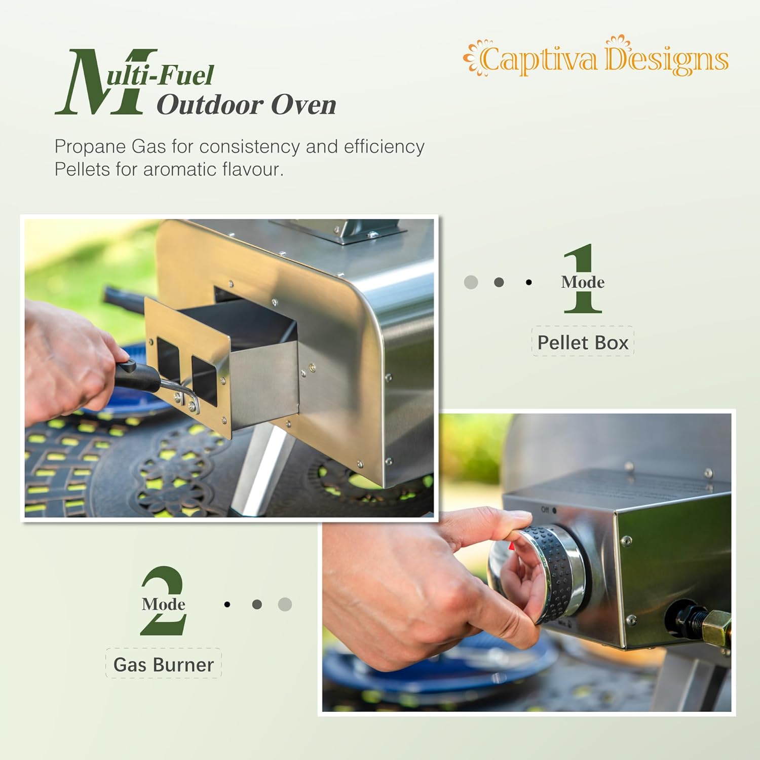 Captiva Designs Horno de pizza multicombustible de 12 pulgadas, horno portátil de leña y gas con piedra giratoria para pizza, máquina de pizza de