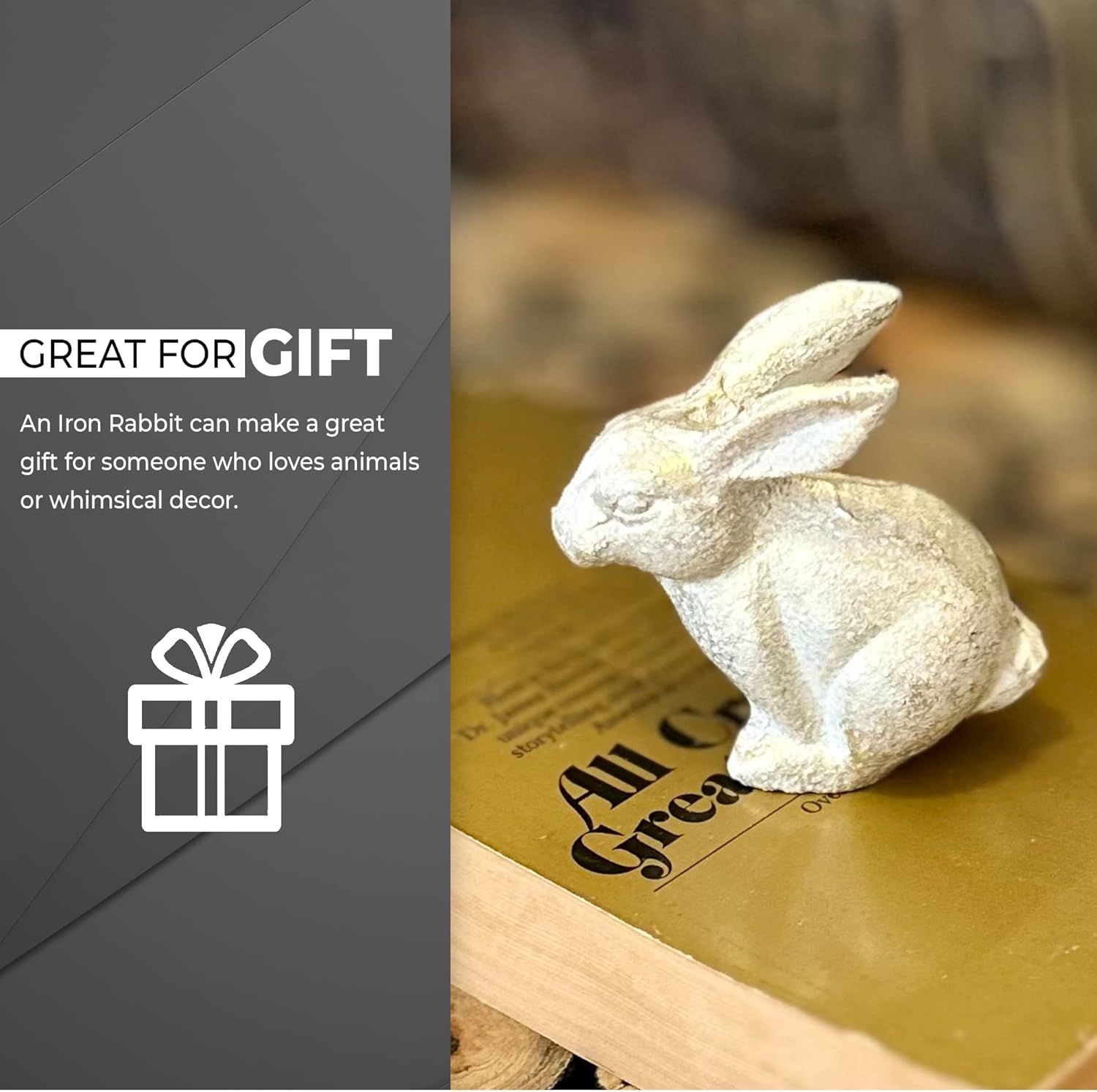 Conejito de hierro pequeño, estatuaestatua de conejito hecho a mano, decoración perfecta para la mesa del hogar, oficina, escritorio, figura de