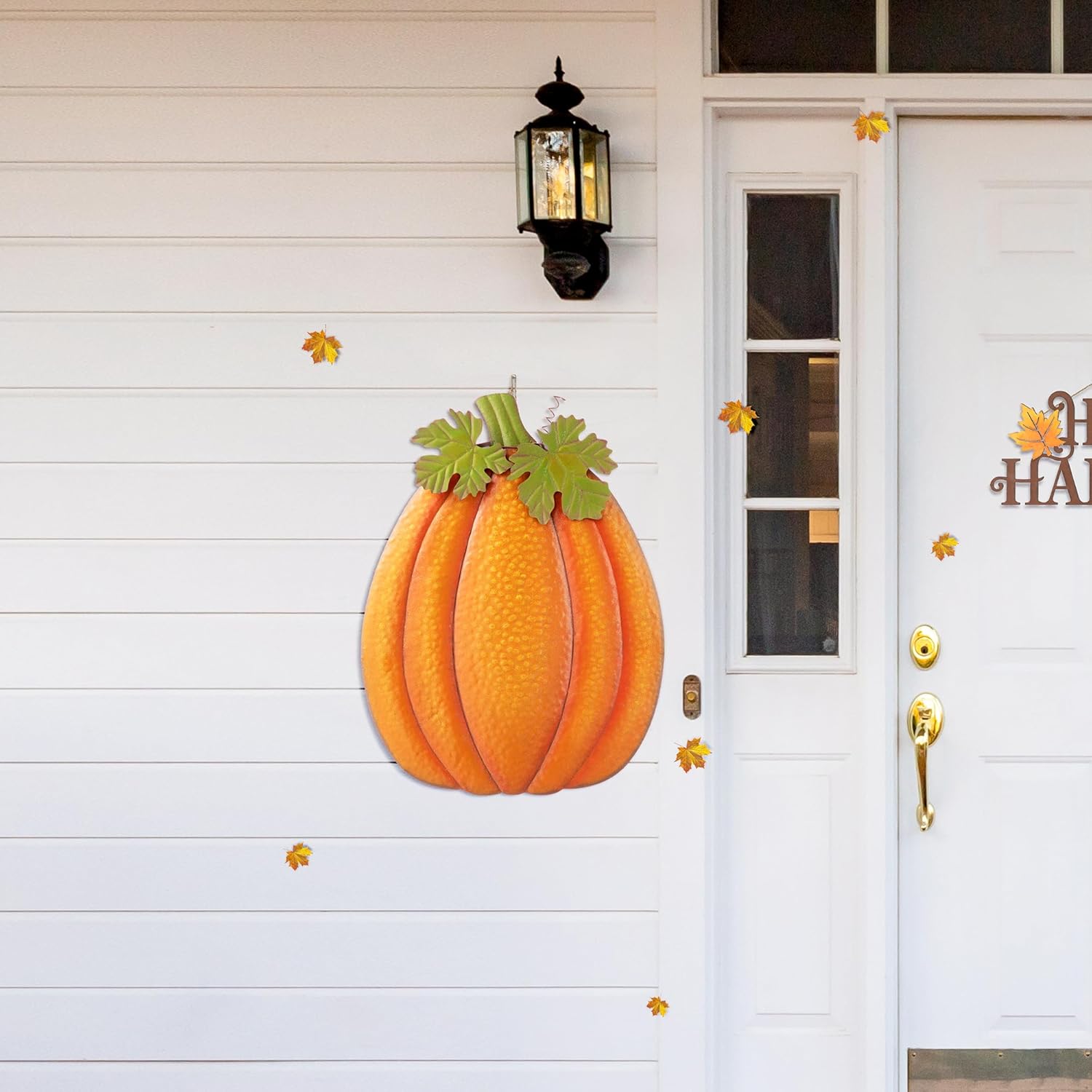 Glitzhome Estaca de calabaza en relieve de metal de otoño de 37.75 pulgadas de alto, estacas de calabaza para jardín o letreros colgantes de