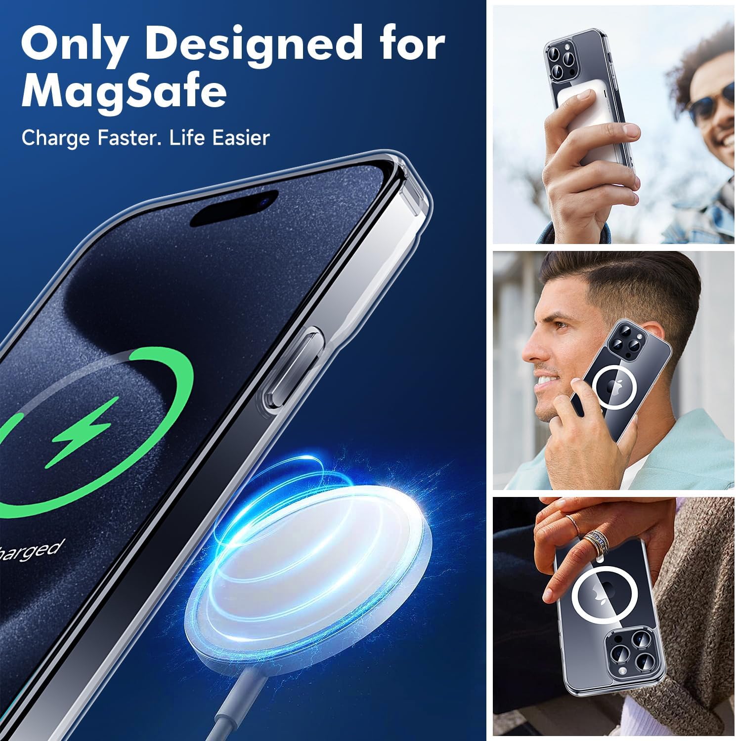 Funda magnética transparente para iPhone 15 Pro Max, funda para iPhone 15 Pro Max no amarilla con protector de pantalla + protector de lente de