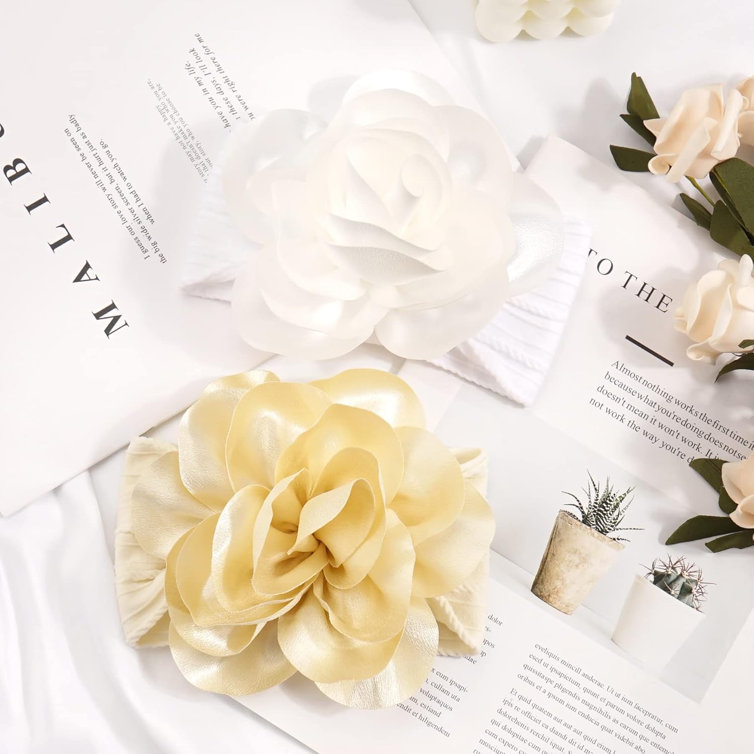Ayesha Diademas de flores para bebés y niñas, diademas de nailon suaves y elásticas de gasa floral, accesorios para el cabello para recién nacidos,