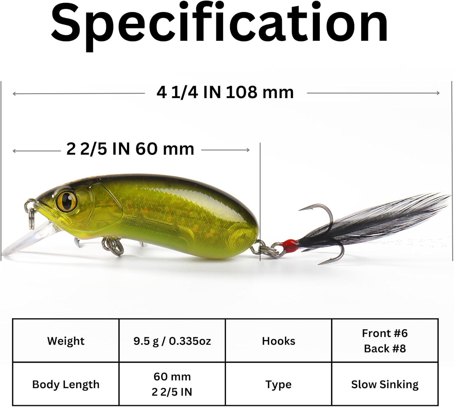 CC60 Crankbaits for Bass Fishing, Slow Sinking, Silent, BKK Hooks, Crankbait, Pike Walleye Musky Fishing Lures, Shallow Diving Crank Bait, Depth 0-3