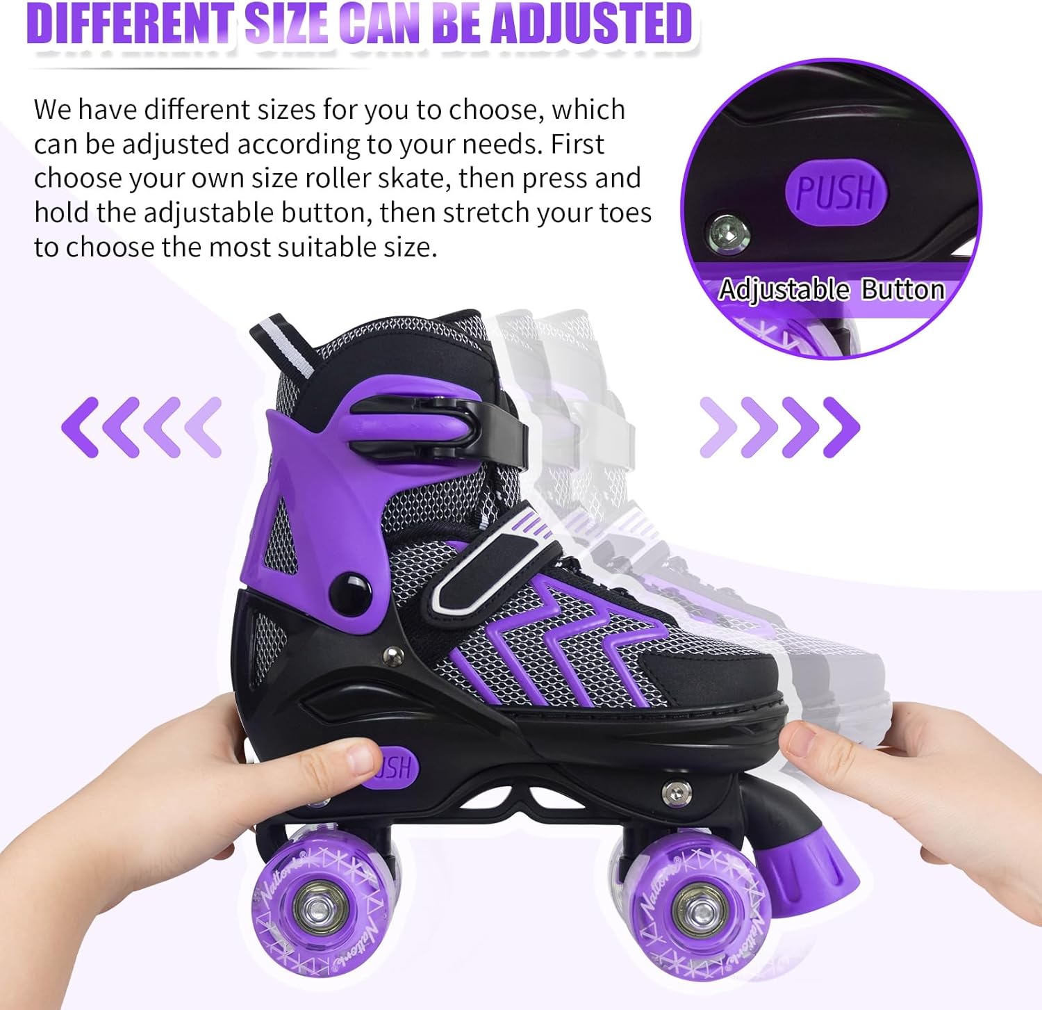 Nattork Patines de ruedas para niños y niñas, patines ajustables de 4 tamaños con ruedas iluminadas para adolescentes, principiantes, deportes al