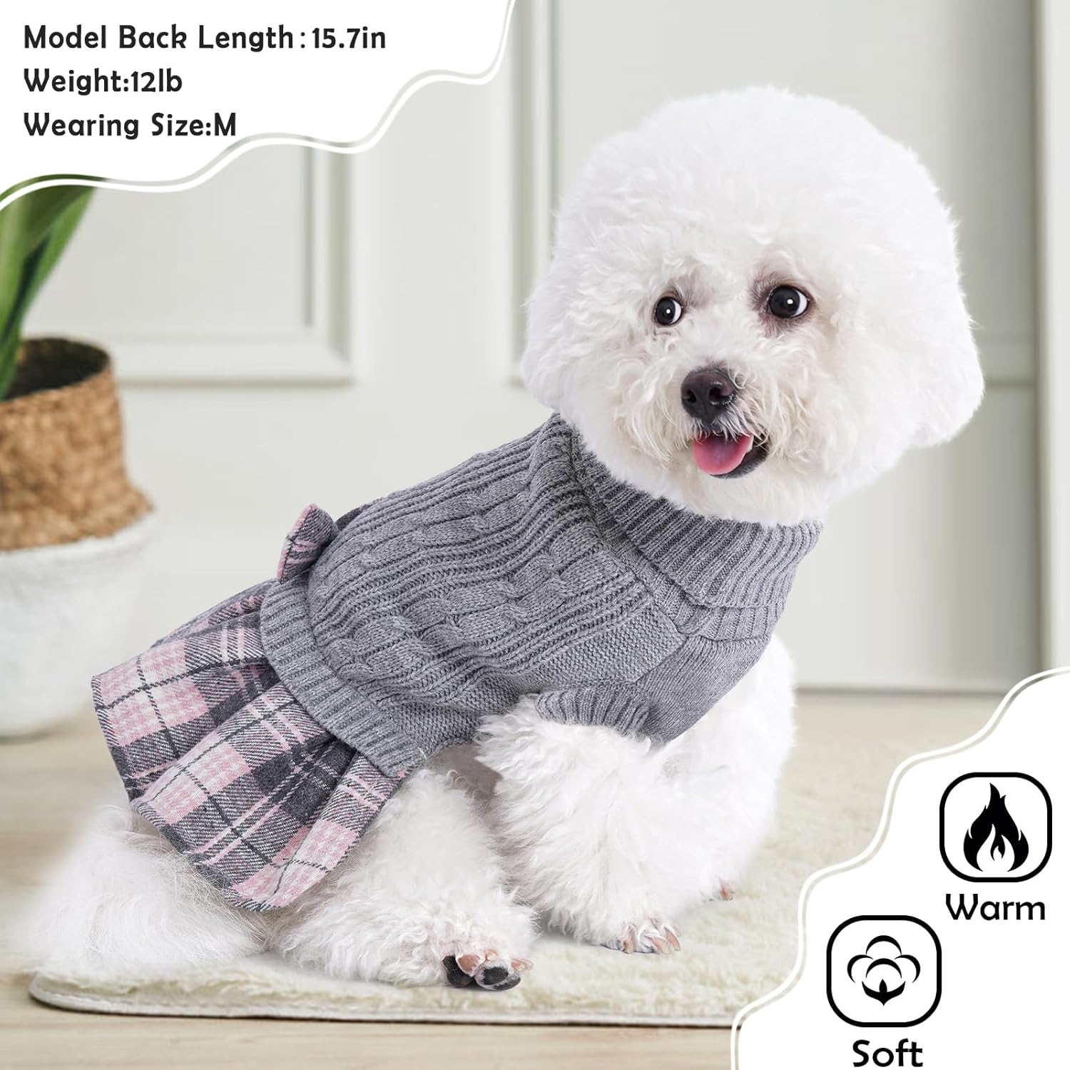 YUDODO Vestido suéter para perros pequeños, suéter de cuello alto para perro, cálido, ropa de punto suave para cachorros, lindos vestidos para
