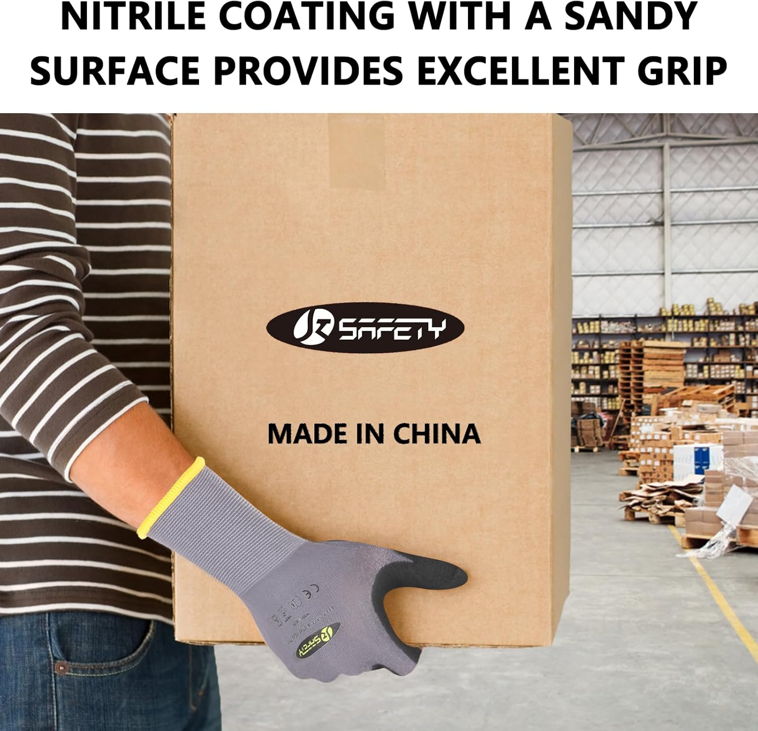 JKSafety Sandy MicroFoam – Guantes de trabajo de seguridad de nitrilo con capacidad para pantalla táctil, 3 pares de guantes de trabajo ligeros,