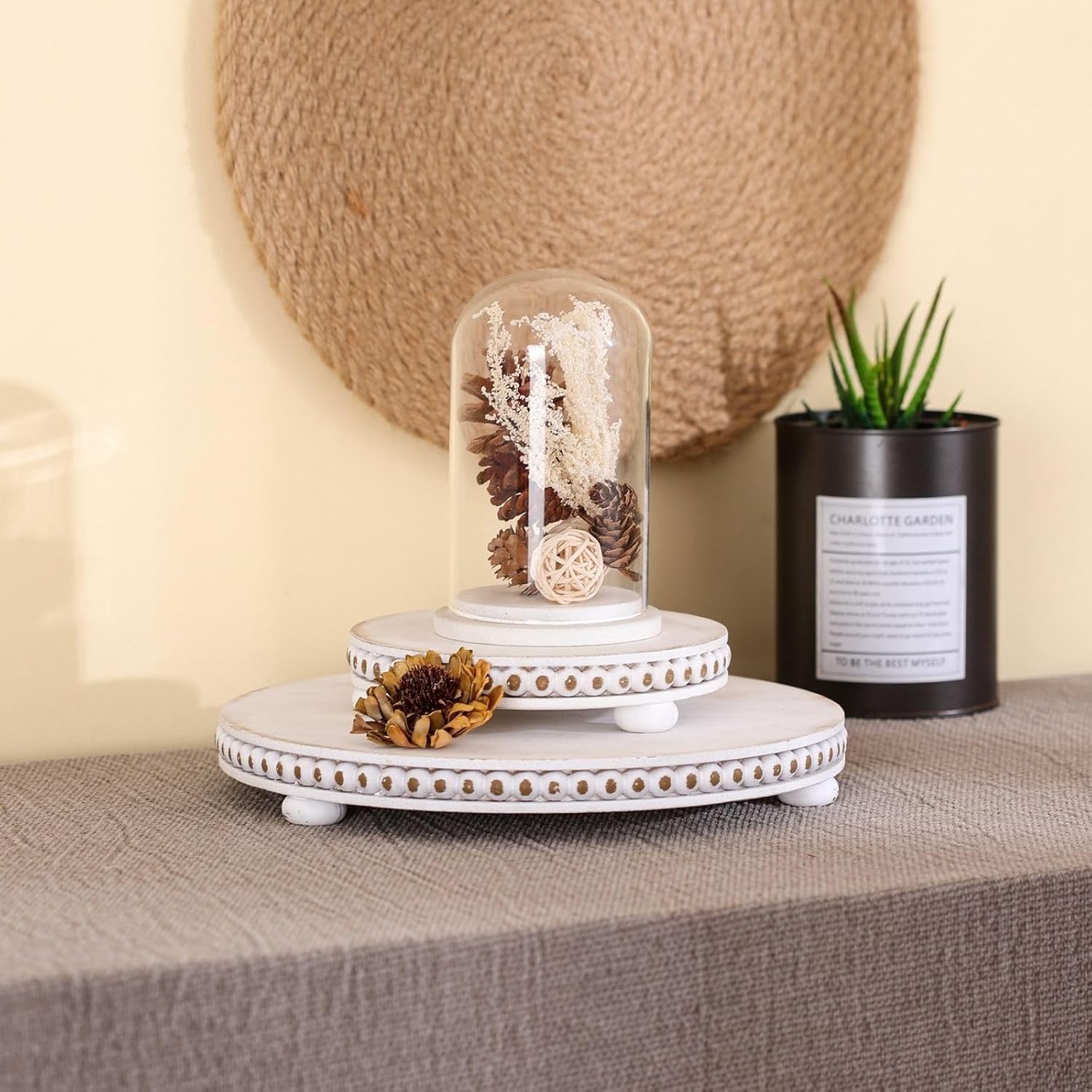 2 elevadores de madera para decoración con cuentas de pedestal de madera para encimera de cocina, elevadores rústicos para exhibición, decoración