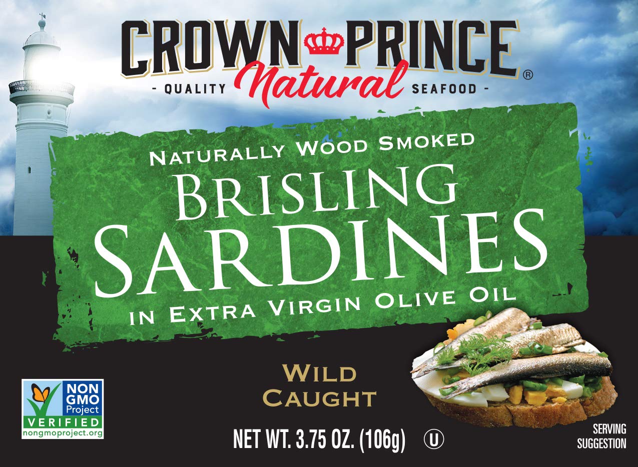 Crown Prince Sardinas naturales de dos capas en aceite de oliva virgen extra, latas de 3.75 onzas (paquete de 12)