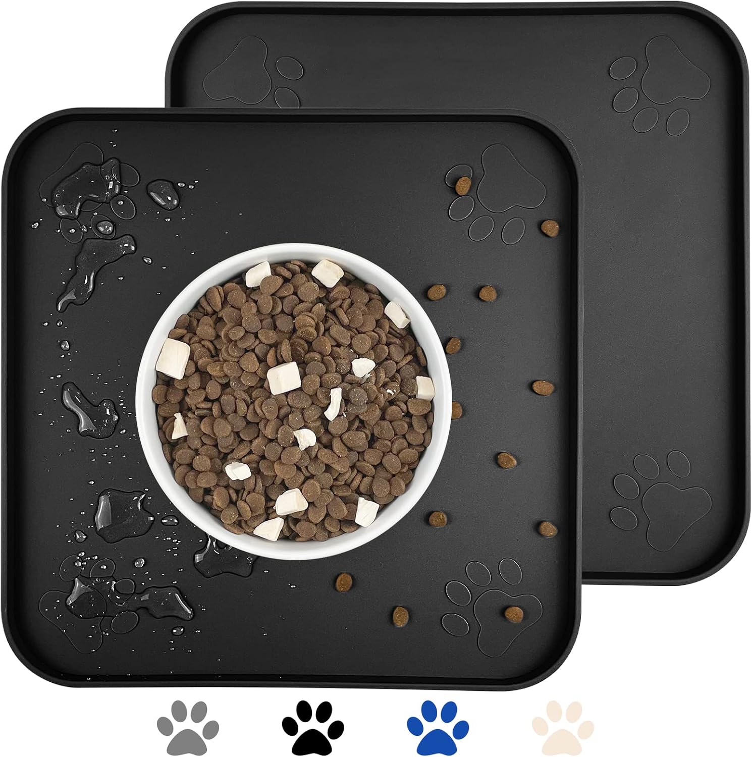 2 manteles individuales de silicona para perros y gatos, antideslizante, impermeable, para evitar el desbordamiento de alimentos y agua, bandeja de
