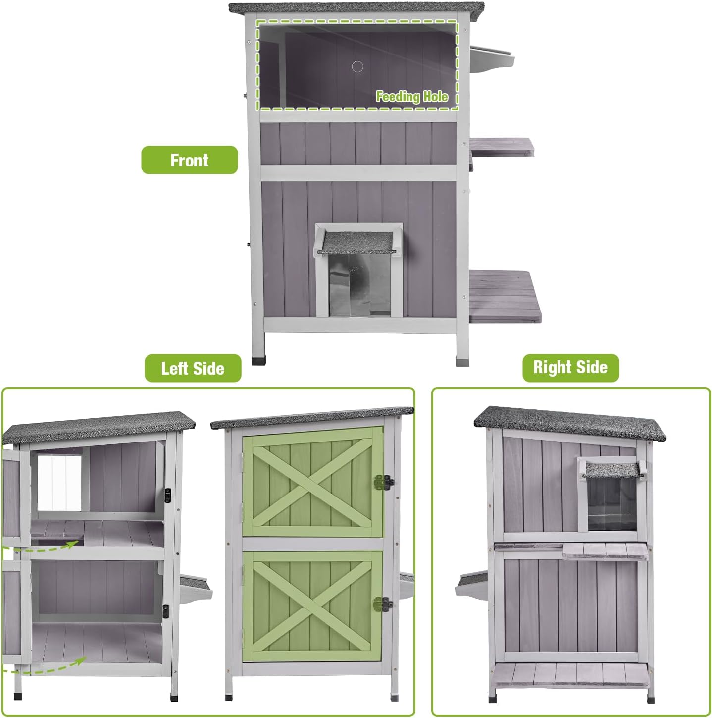 Feral Cat House – Refugio impermeable para gatos para invierno, jaula para gatos, perfecta para uso al aire libre e interior, 2 pisos