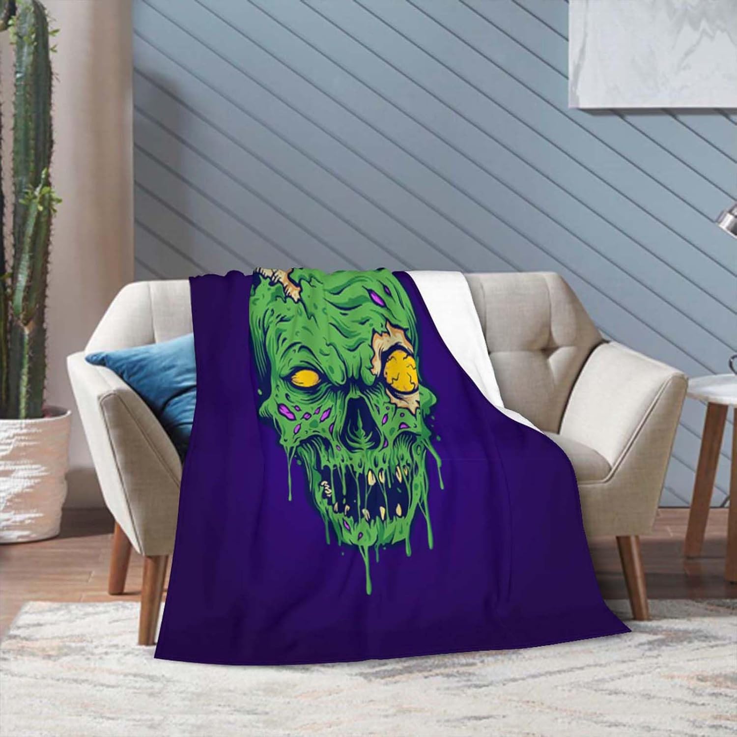 Manta de 40 x 50 pulgadas, manta de franela de calavera de terror zombi, suave, acogedora, mullida y cálida para adultos en sofá, cama, 50 x 40