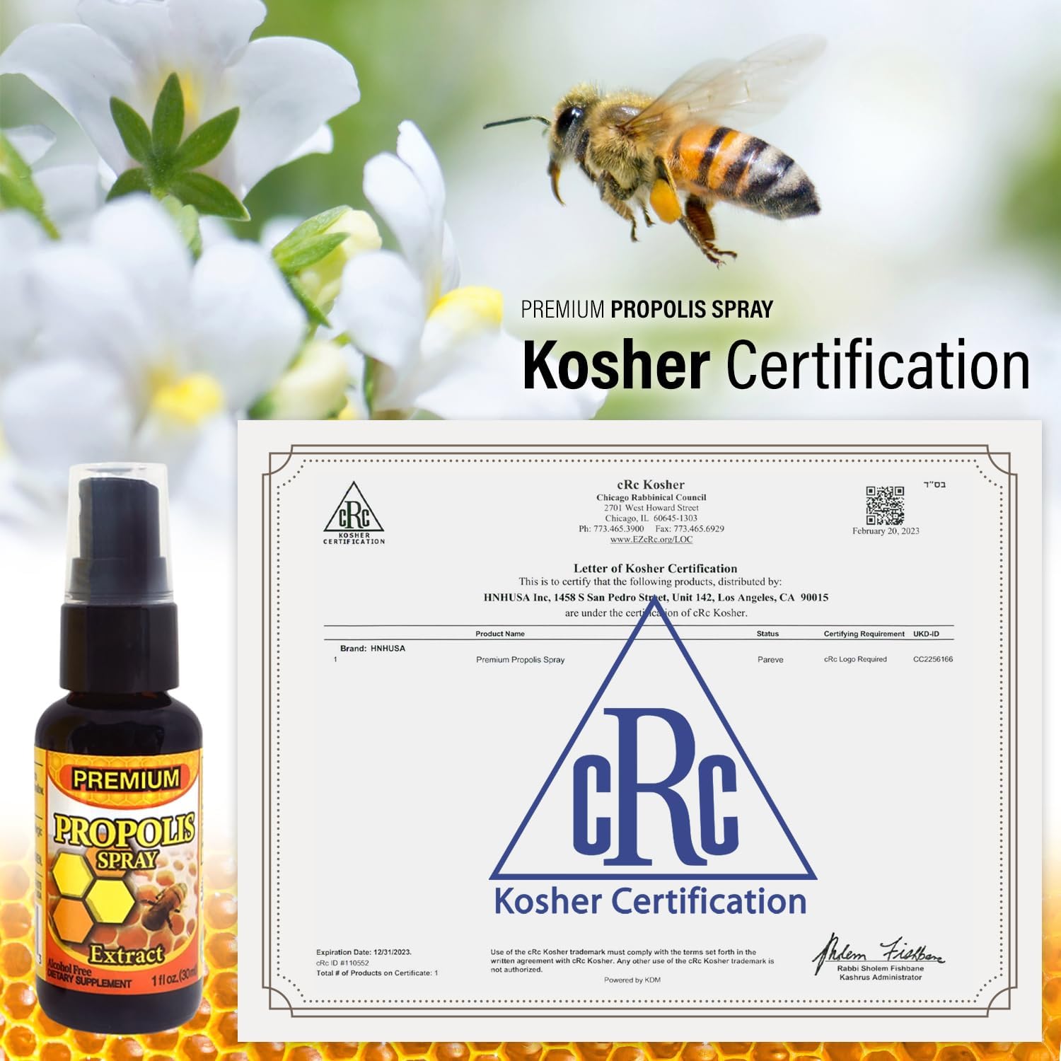 Dr.K&C HNHusa Premium Propolis Spray Alivio del Dolor de Garganta 2.0 fl oz Antioxidante Sistema Inmunológico Apoyo Calmante Natural Abeja Honey