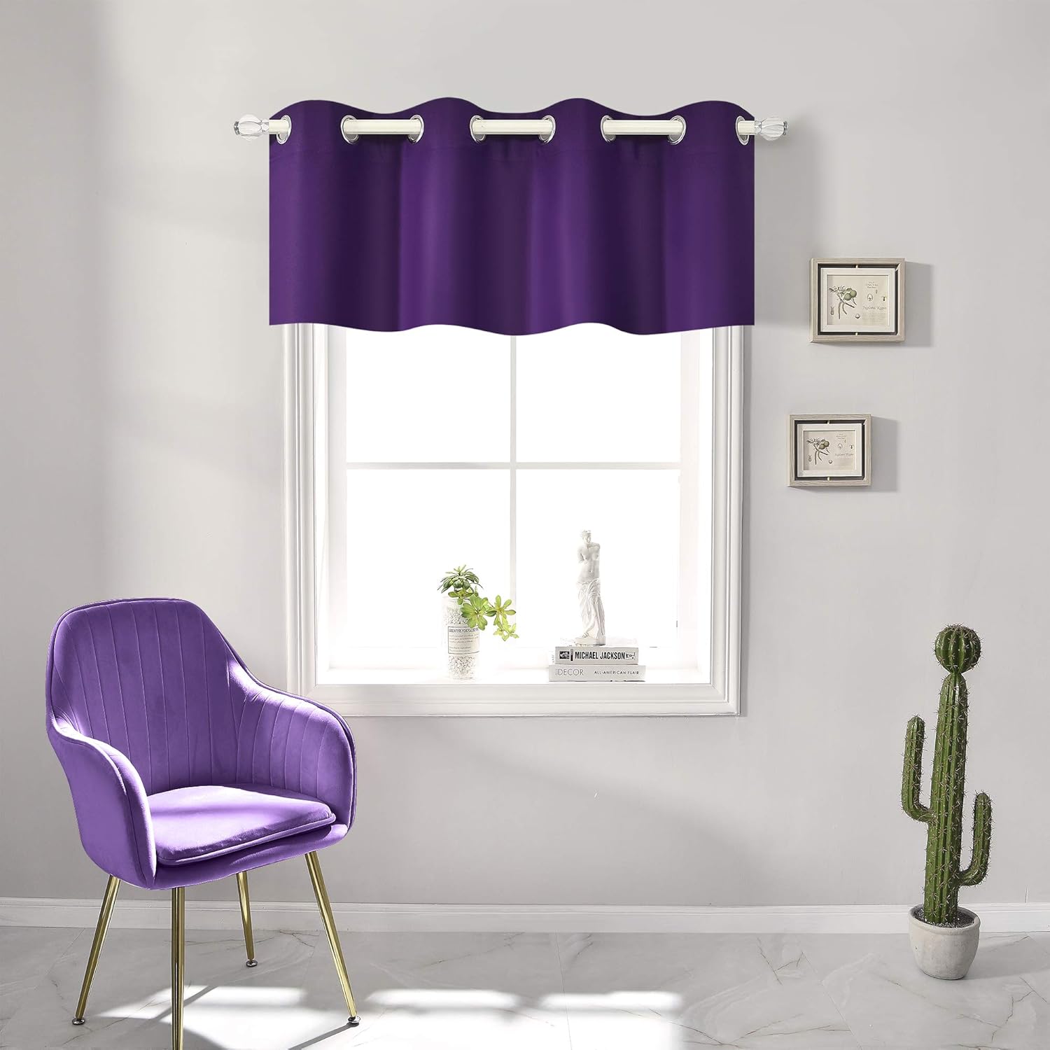 RAIN CITY Cenefas opacas moradas para tratamiento de ventanas de 18 pulgadas de largo, con aislamiento térmico sólido y ojales en la parte superior,