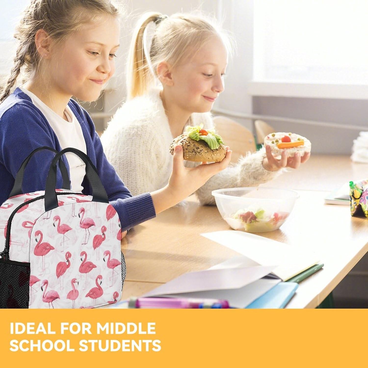 PAKKITOP Lonchera de flamenco para niñas, pequeñas bolsas de almuerzo aisladas, bonita lonchera reutilizable para mujeres, bolsas de almuerzo