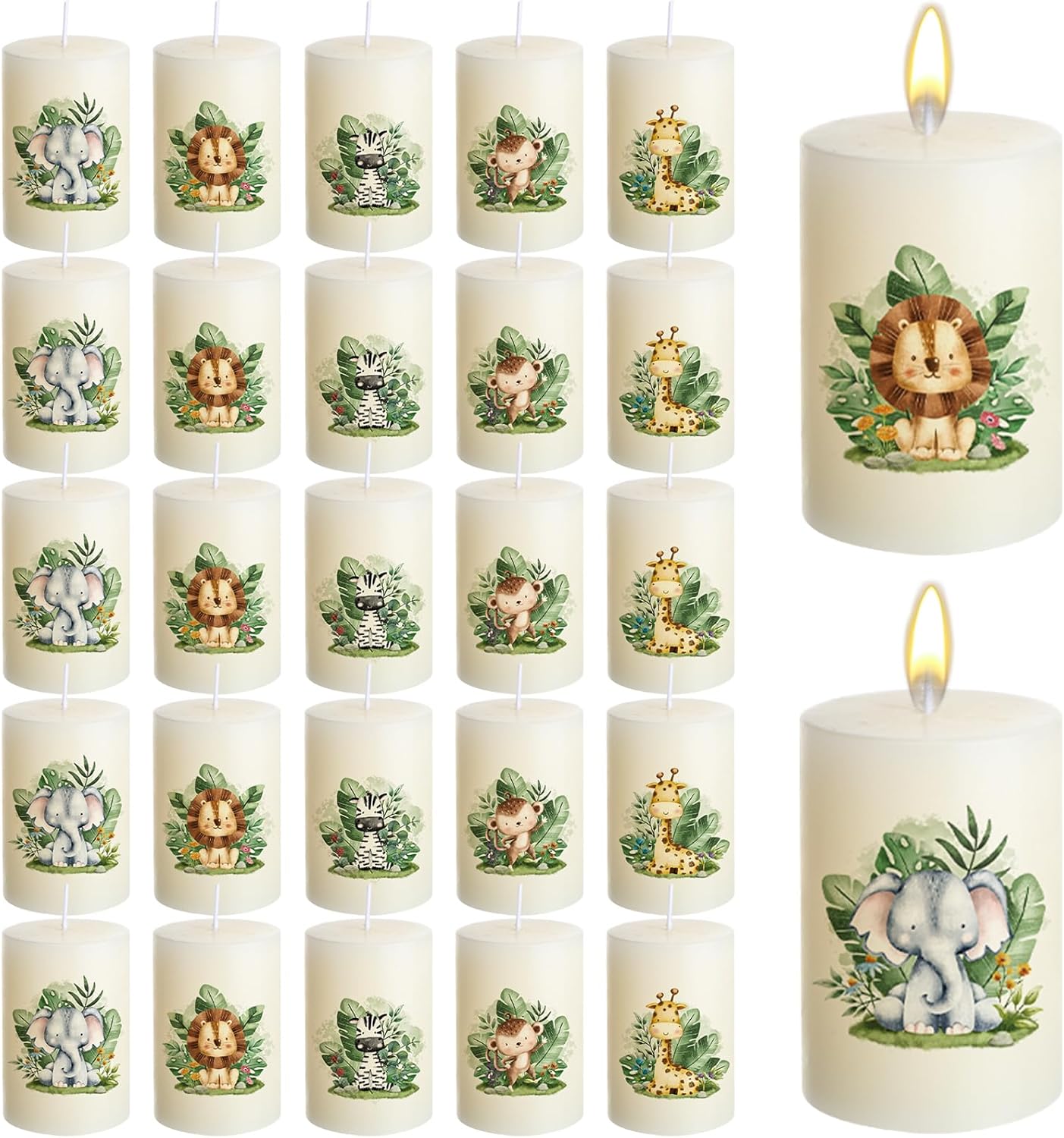 25 velas para baby shower, recuerdos de animales de safari en la selva, velas de animales de safari en la selva para niñas y niños, regalos de ducha