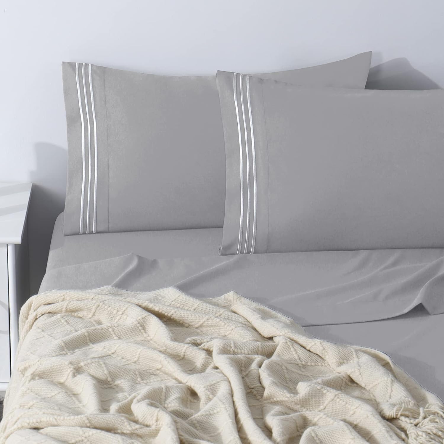 CozyLux Hotel Luxury – Juego de sábanas extra largas (XL)  Serie 1800 Sábanas bordadas de microfibra individual XL, doble cepillado, bolsillo