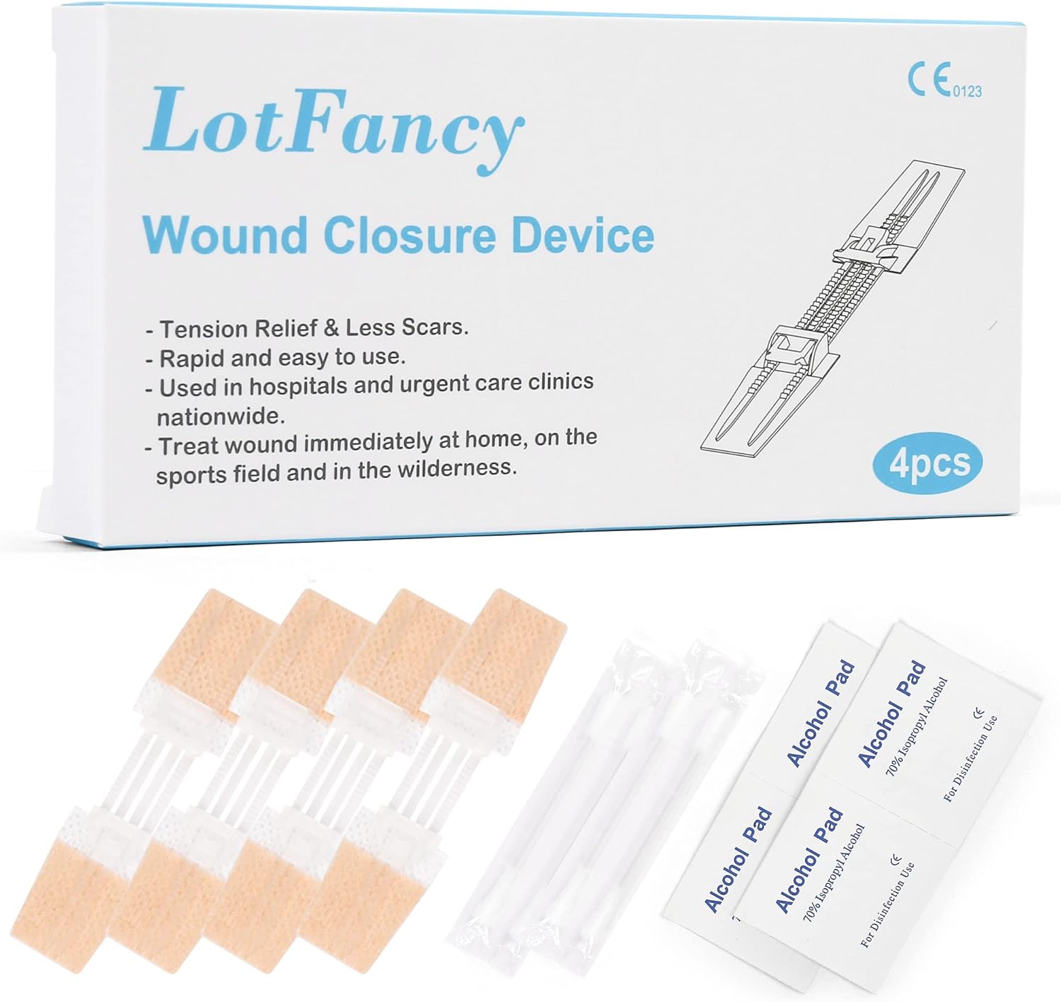 LotFancy Cierres de laceración de emergencia, suministros médicos de primeros auxilios, 4 unidades, vendas de mariposa, kit de tiras de suturas