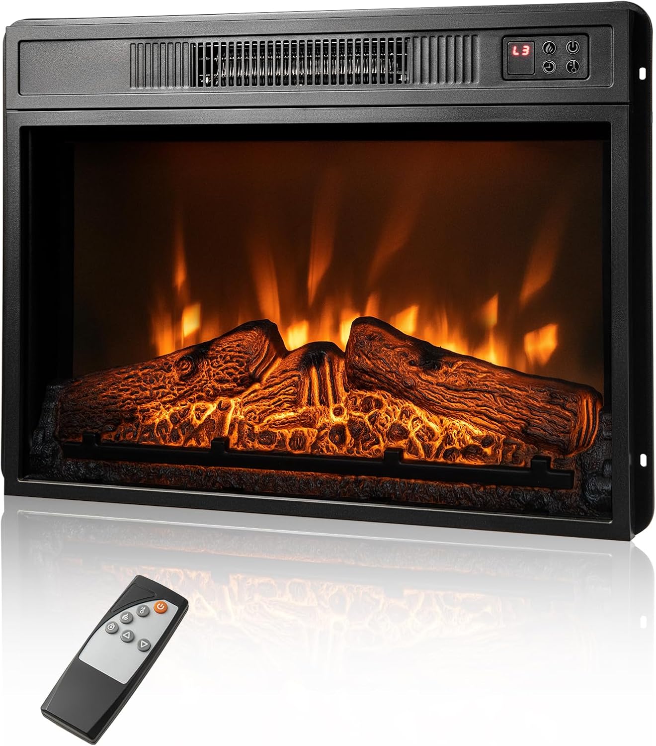 ORALNER Inserto de chimenea eléctrica de 23 pulgadas, calentador de chimenea empotrado con 3 efectos de llama LED, control remoto y temporizador de