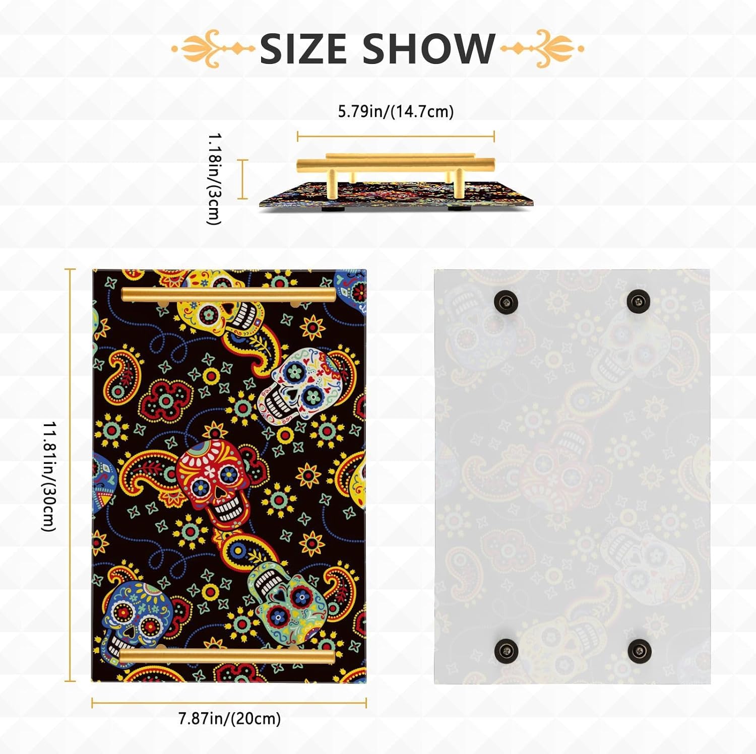 Colorful Skull Vanity Tray Rectangle Acrylic Bathroom Tray Serving Trays for Centerpieces Modern Home Decor for Kitchen Bathroom Bedroom Living Room