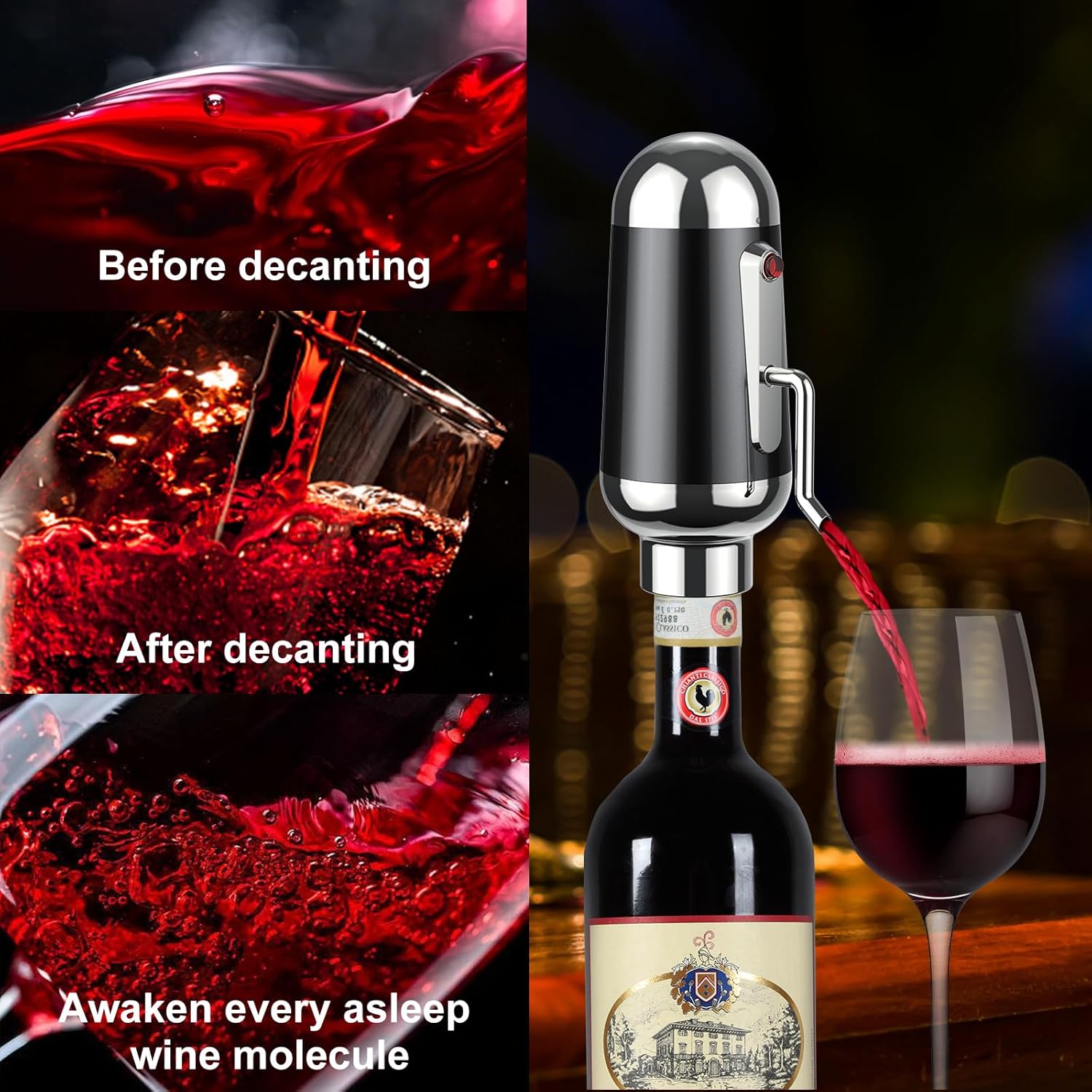 ADWSET – Aireador de vino, decantador eléctrico de vino mejorado, aireador de aire de vino, dispensador de vino con boquilla para entusiastas