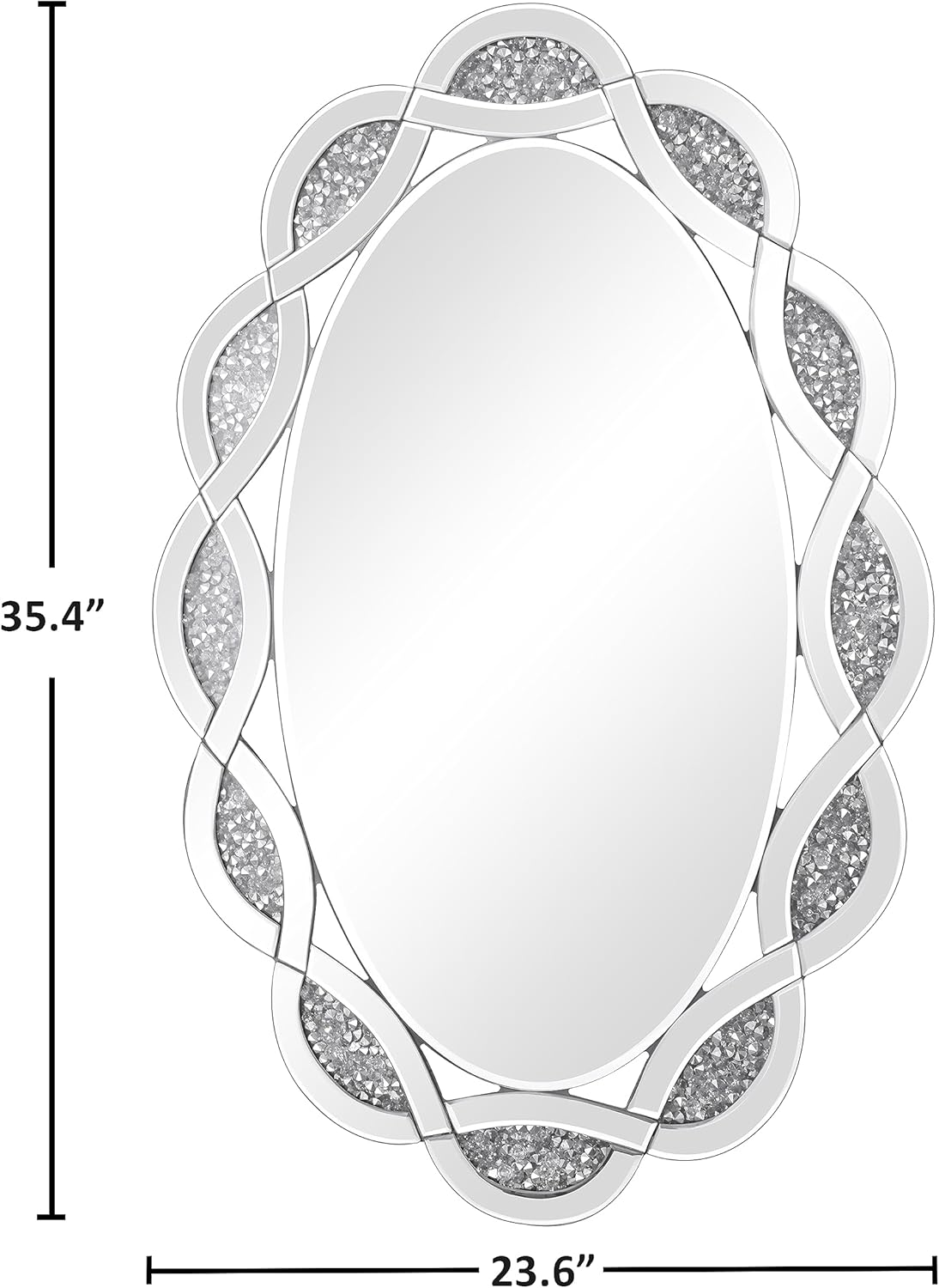 GOAND Espejo decorativo de cristal de 23.6 x 35.4 pulgadas, hermoso espejo plateado de diamante aplastado para decoración de pared dormitorio, baño,