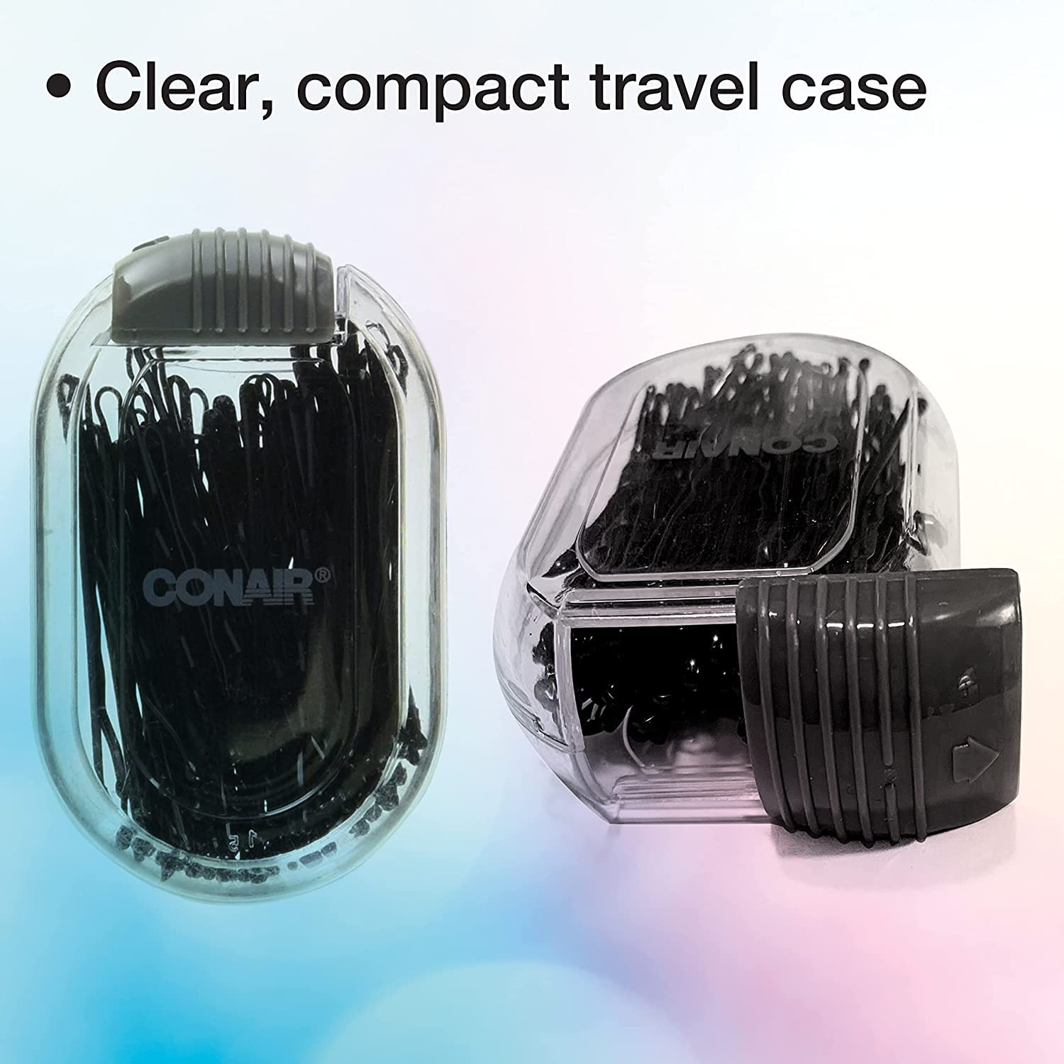 Conair Pin & Match Bobby Horquillas para el cabello, alfileres negros empaquetados dentro de un recipiente de almacenamiento, 75 unidades (paquete