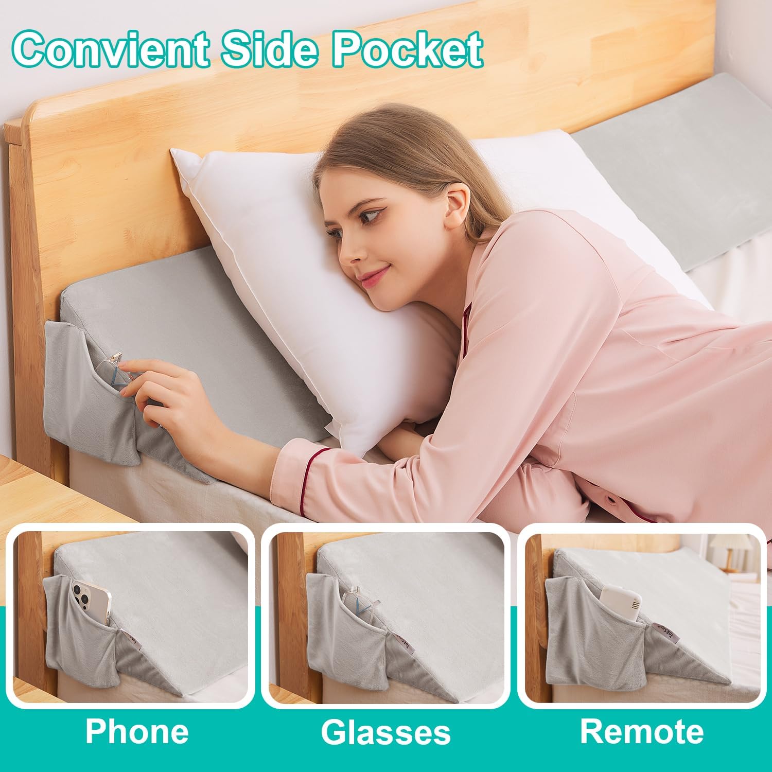 TokSay Almohada de cuña de cama tamaño Queen de 60 x 10 x 6 pulgadas para cabecero, relleno de espacio entre colchón y cabecero, almohada ajustable