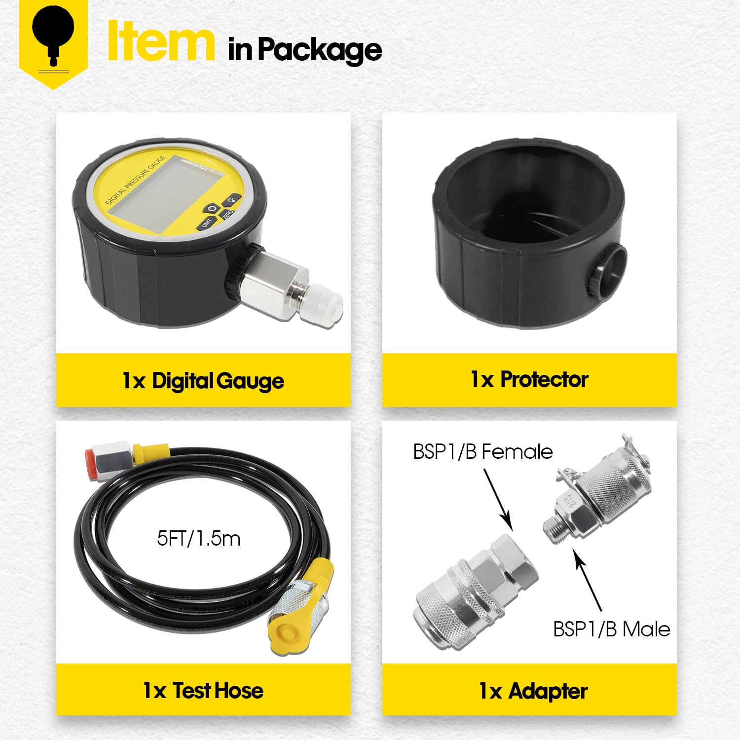 Kit de acoplamiento de prueba de presión hidráulica digital 10000PSI Kit de manómetro hidráulico para maquinaria de construcción de excavadoras 1