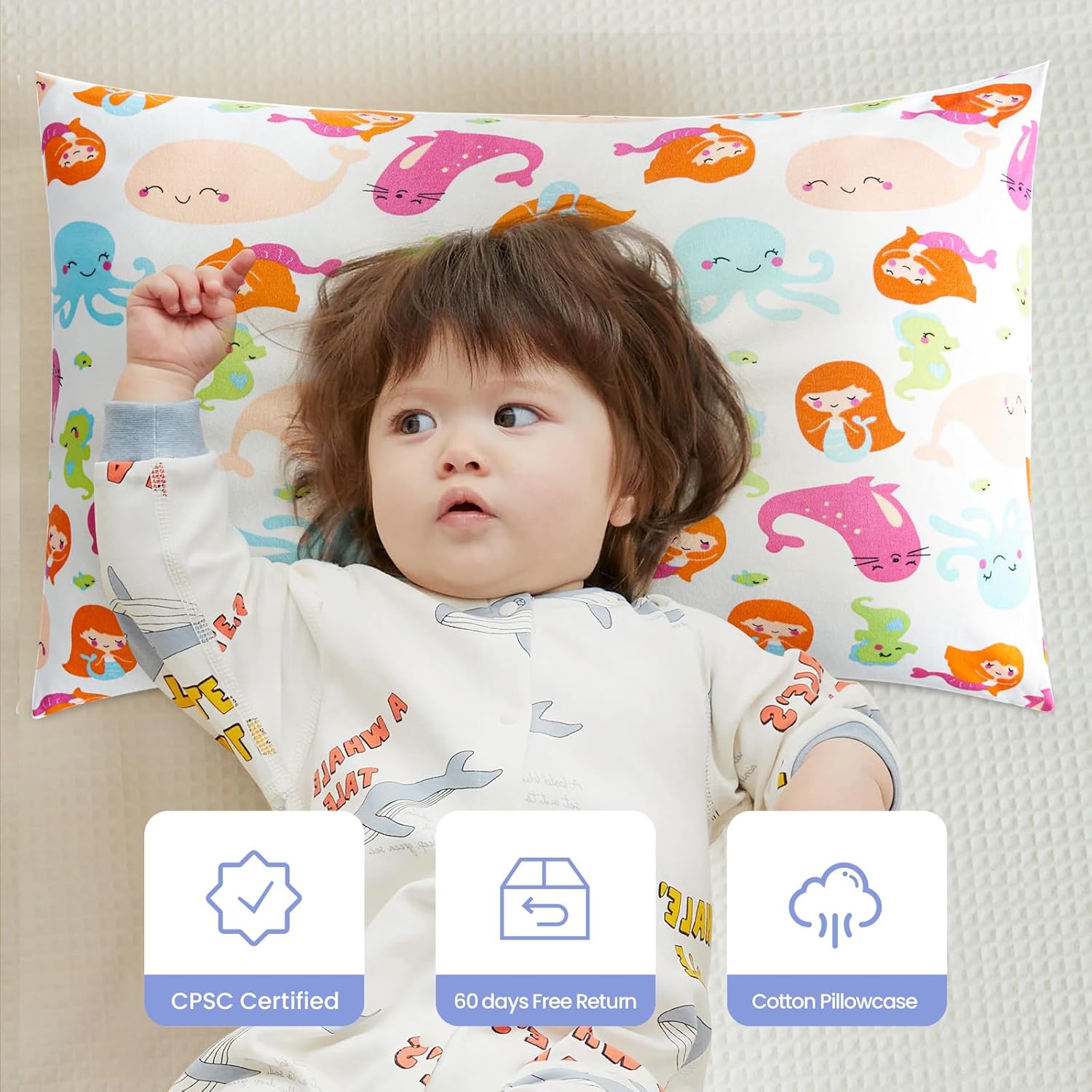 Paquete de 2 almohadas para niños pequeños, 20 x 14 pulgadas, lavables a máquina, con funda de almohada 100 % algodón, almohadas perfectas para