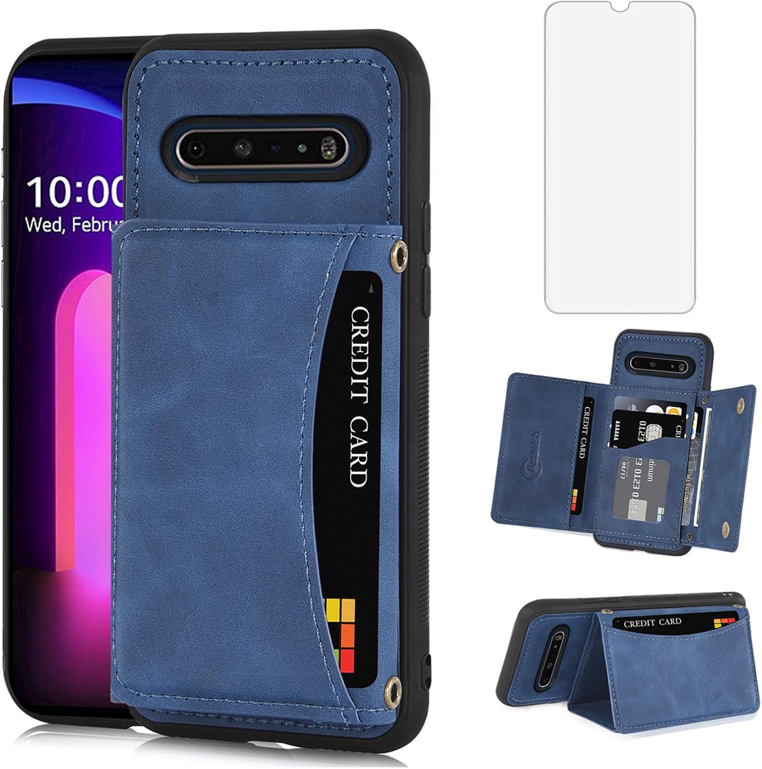 Asuwish Funda de teléfono para LG V60 ThinQ V60ThinQ 5G G9 Thin Q Wallet Cover con protector de pantalla de vidrio templado y soporte de tarjeta de