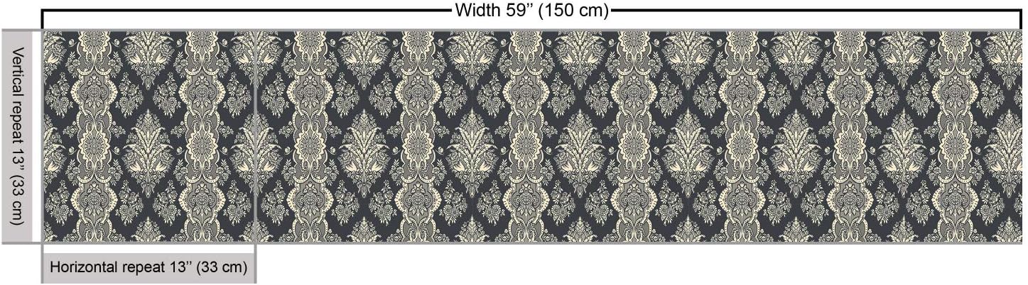 Ambesonne Tela de damasco por The Yard, patrón clásico barroco de estilo victoriano con imagen de hojas florales ornamentales, tela decorativa para