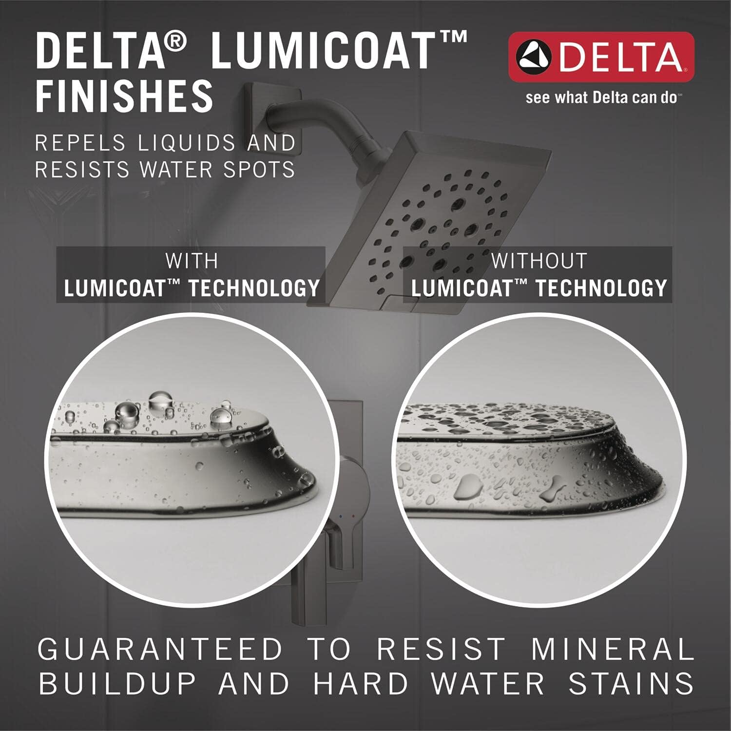 Delta Faucet Lumicoat Stainless 52159-SS-PR – Cabezal de ducha de un solo rociador, cabezal de ducha de níquel cepillado, cabezal de ducha cuadrado,