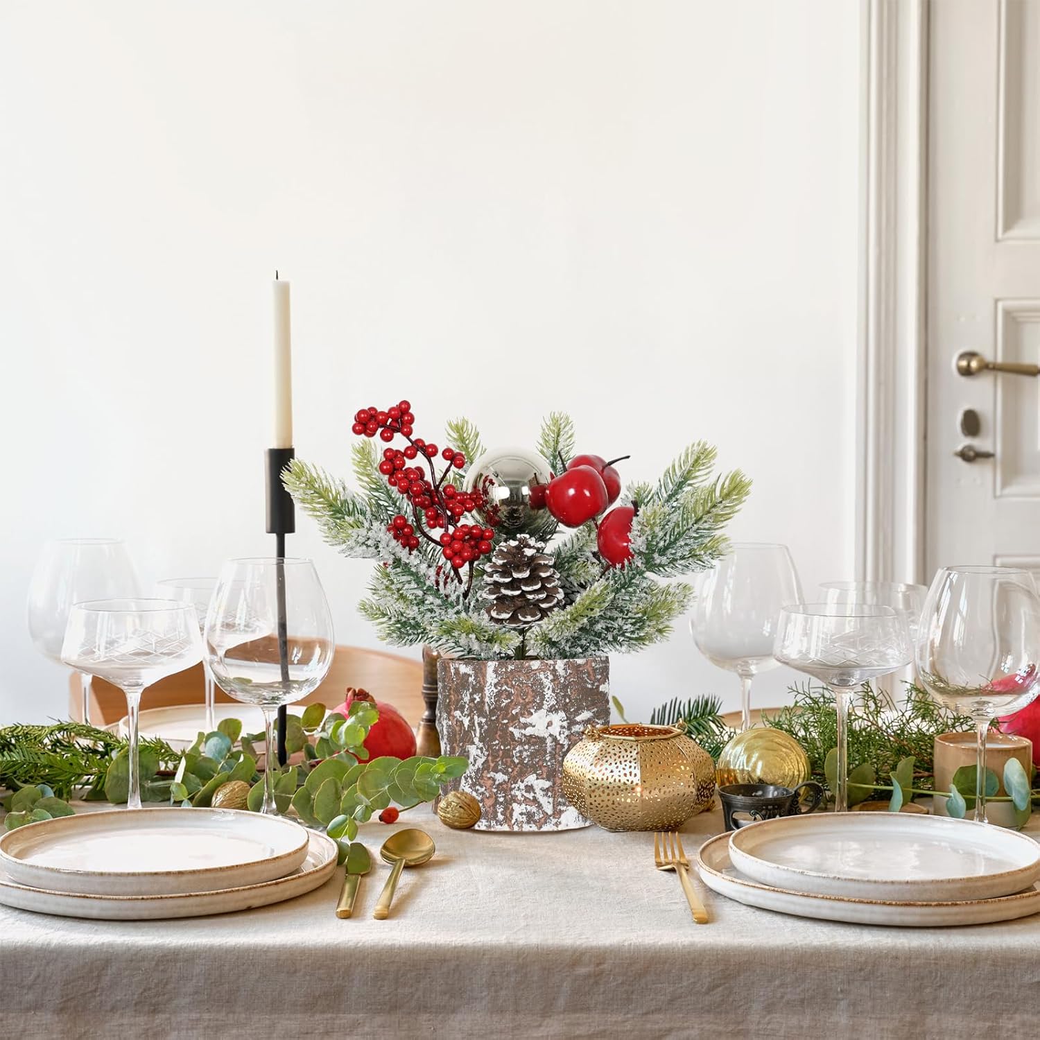 Pequeño árbol de Navidad pequeño con manzanas, árbol de mesa, árbol de Navidad artificial, decoración de árbol de Navidad para fiesta en el hogar,