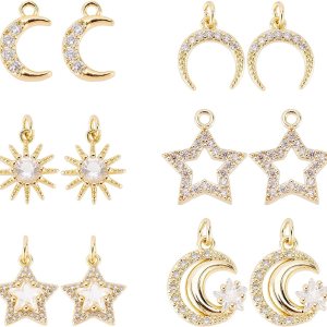 SUPERFINDINGS 12 dijes de latón con circonitas cúbicas de latón y luna, estrella y diamantes de imitación, dijes colgantes de cristal celestial para SUPERFINDINGS 12 dijes de latón con circonitas cúbicas de latón y luna, estrella y diamantes de imitación, dijes colgantes de cristal celestial para