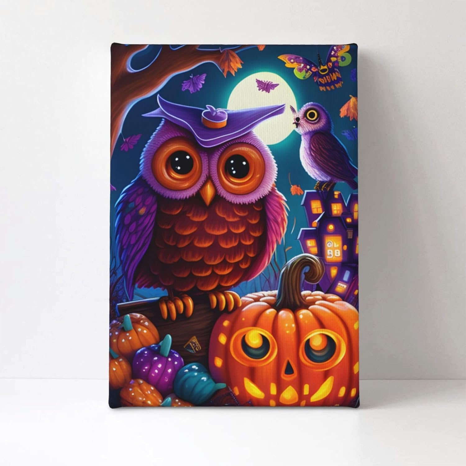 zuanart Lienzo de Halloween para pared, pintura de pared para sala de estar, dormitorio, decoración del hogar, fiesta de Halloween, búho,