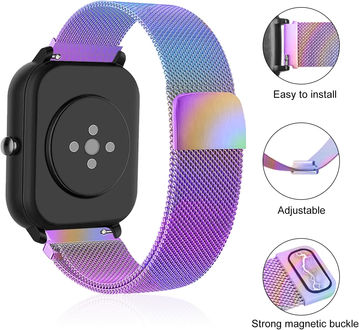 Correa de reloj de metal milanés de 0.787 in compatible con Amazfit GTSGTS2GTS 2eGTS 2 MiniGTS 3GTS 4GTS 4 Mini, correa de reloj de acero inoxidable