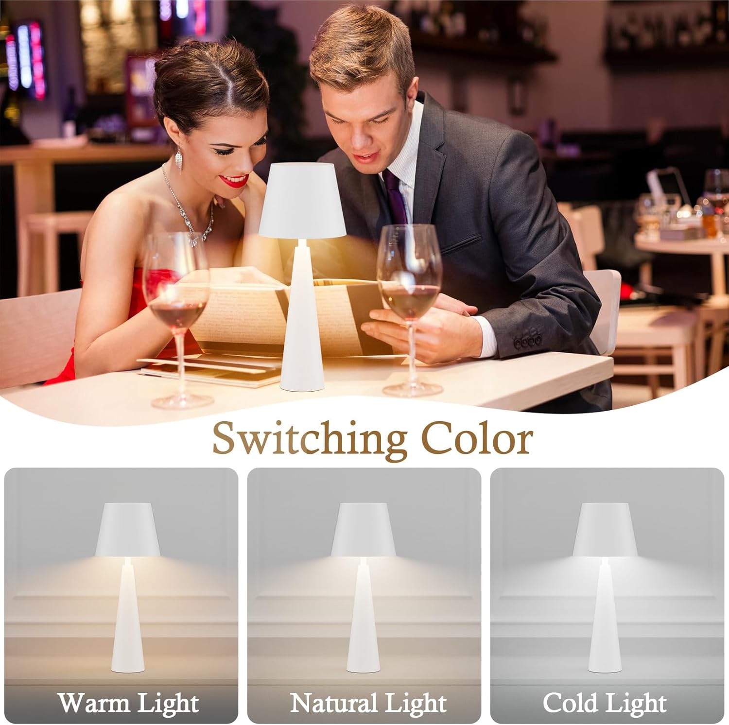 Moderna lámpara de mesa LED inalámbrica con sensor táctil, luz de mesa impermeable IP54 para exteriores, lámparas de mesa LED portátiles blancas,