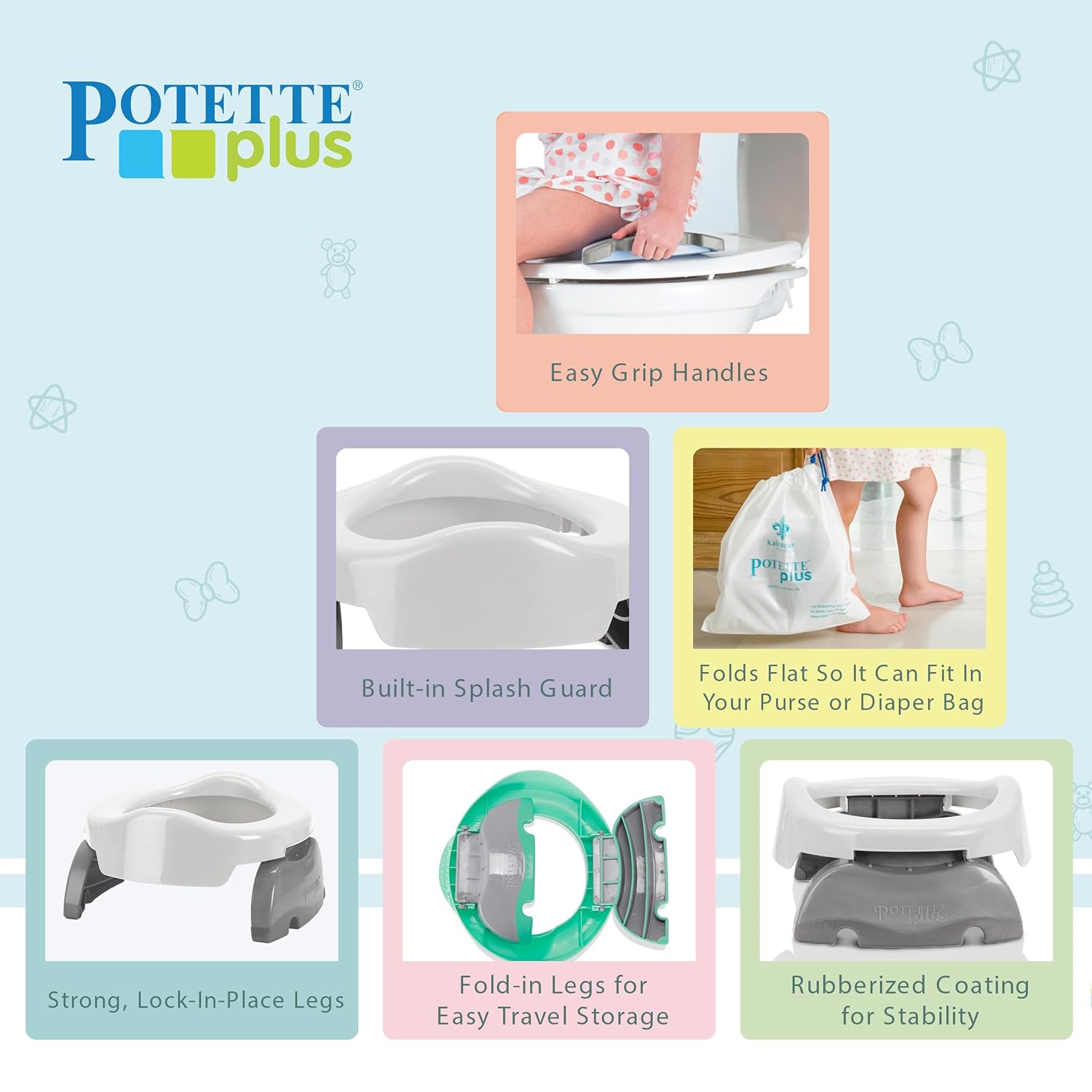 Kalencom Potette Plus – Asiento de viaje 2 en 1 para ir al baño y entrenador, asiento de inodoro de entrenamiento de doble propósito, orinal