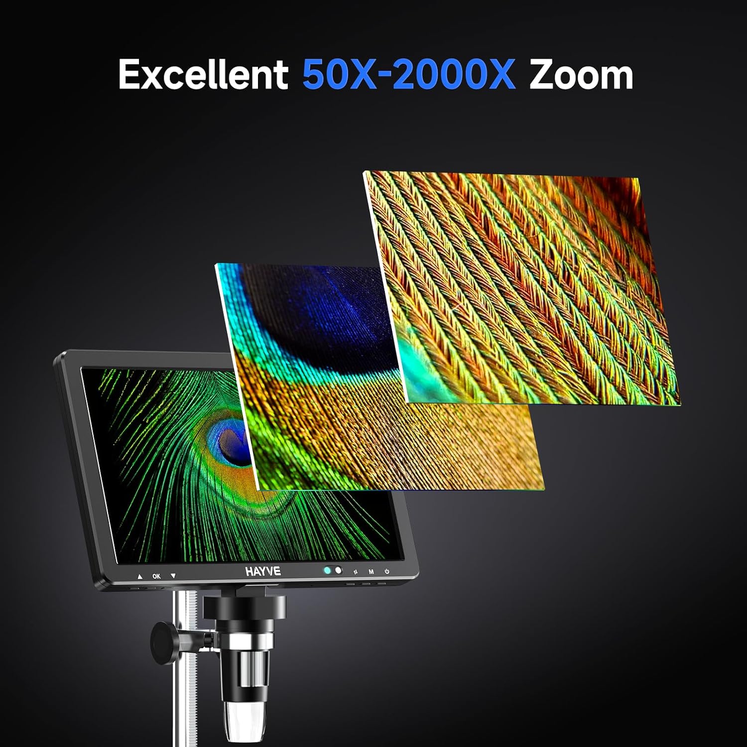 Hayve DM12 Microscopio digital HDMI de 10.1 pulgadas, microscopio de monedas 2000X con pantalla IPS, microscopio de soldadura de 20 MP para