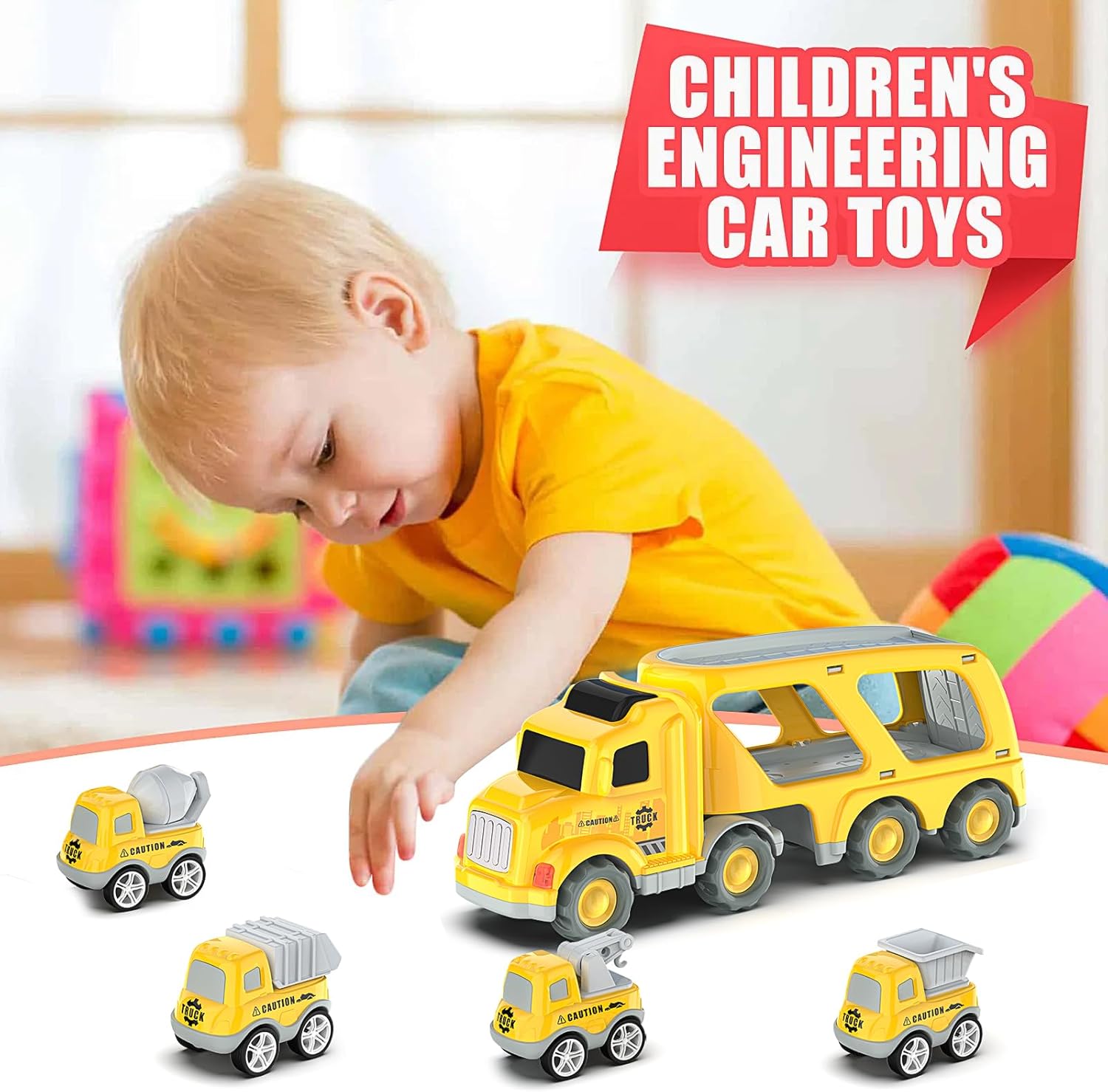Camiones de juguete para niños de 3, 4, 5, 6, 7 años, 5 en 1, transporte urbano, juguetes con sonido ligero, regalo de cumpleaños de Navidad para