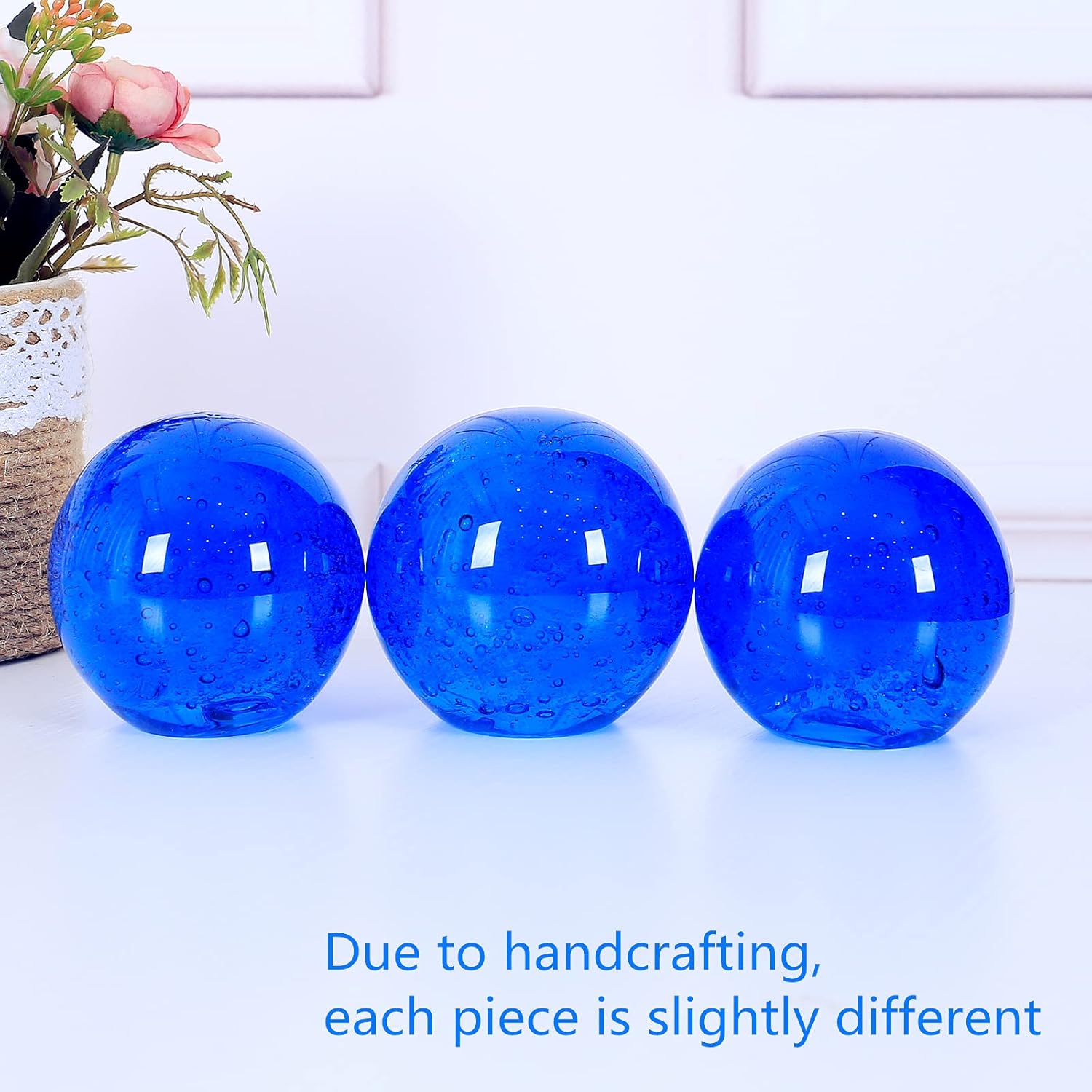 EUSTUMA Estatuillas de vidrio soplado a mano Bola de burbujas del océano, bola de vidrio pisapapeles, decoración del hogar coleccionable, decoración