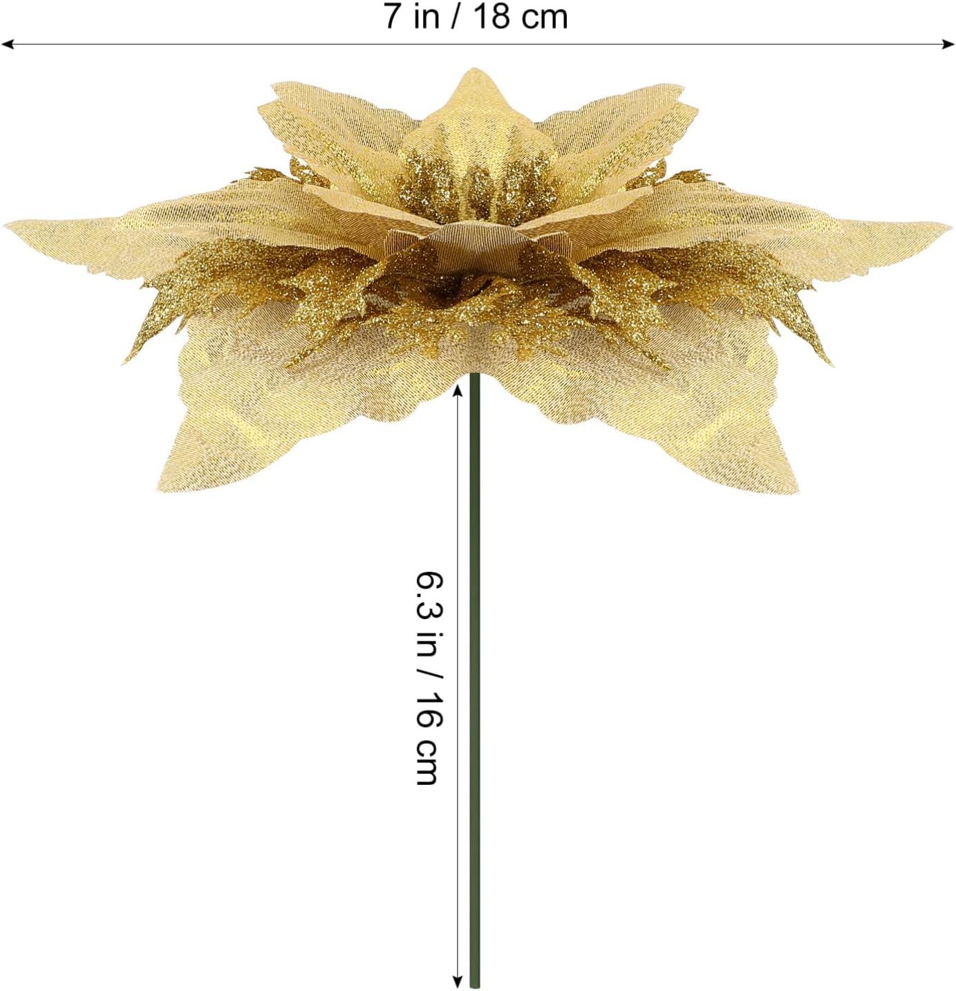 Gadpiparty 12 flores de pascua artificiales con purpurina para Navidad, flores artificiales con purpurina para decoración de árbol con clips y tallo