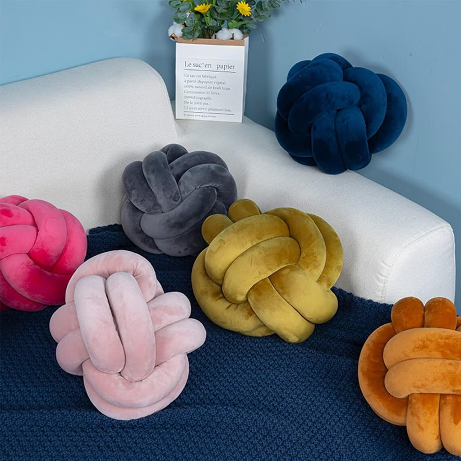 FUB – Almohada corta de felpa con nudo, almohada de cintura para decoración del hogar, cojín de felpa para sofá, automóvil, decoración de oficina,