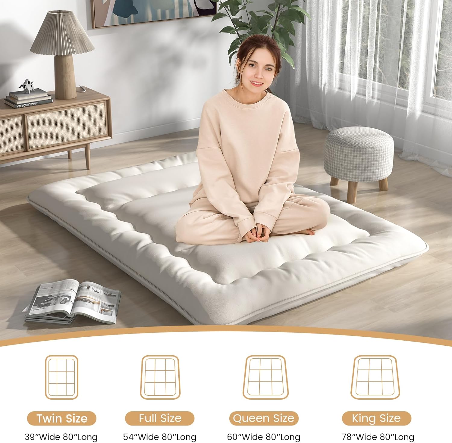 Giantex Colchón japonés de futón, colchón enrollable de tatami con funda lavable y bolsa de transporte, almohadilla de dormir plegable y portátil