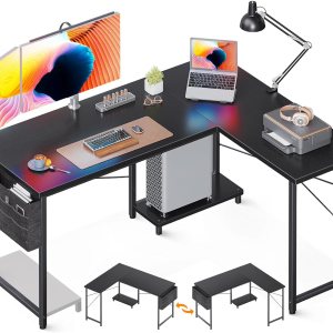 Escritorio en forma de L, escritorio de computadora de 50 pulgadas con bolsa de almacenamiento, escritorio reversible de oficina en casa con soporte Escritorio en forma de L, escritorio de computadora de 50 pulgadas con bolsa de almacenamiento, escritorio reversible de oficina en casa con soporte