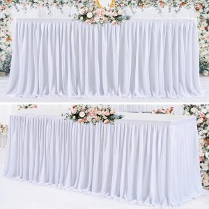 Partisky Falda de mesa de poliéster blanco para mesas rectangulares 12f, mantel plisado resistente a las arrugas para fiesta de cumpleaños, Partisky Falda de mesa de poliéster blanco para mesas rectangulares 12f, mantel plisado resistente a las arrugas para fiesta de cumpleaños,
