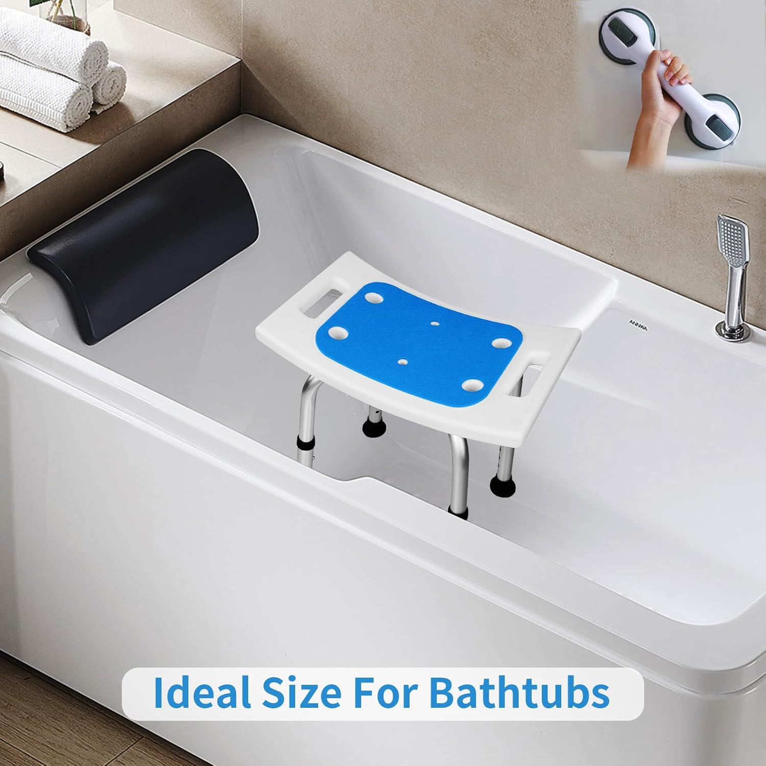FSAHSA Taburete de ducha elegible para ducha interior, asiento de silla de ducha con barra de agarre de asistencia, asiento de ducha sin