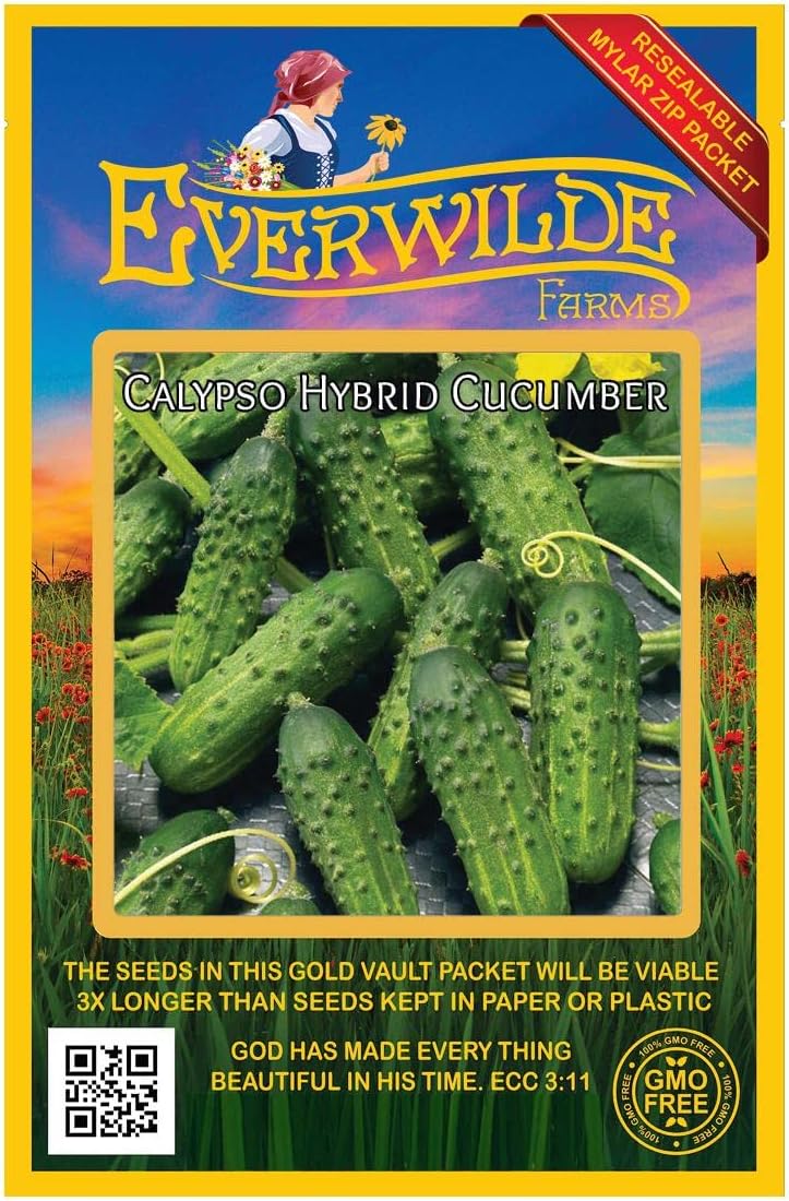 Everwilde Farms – 100 semillas de pepino híbrido Calypso – Paquete de semillas jumbo Gold Vault