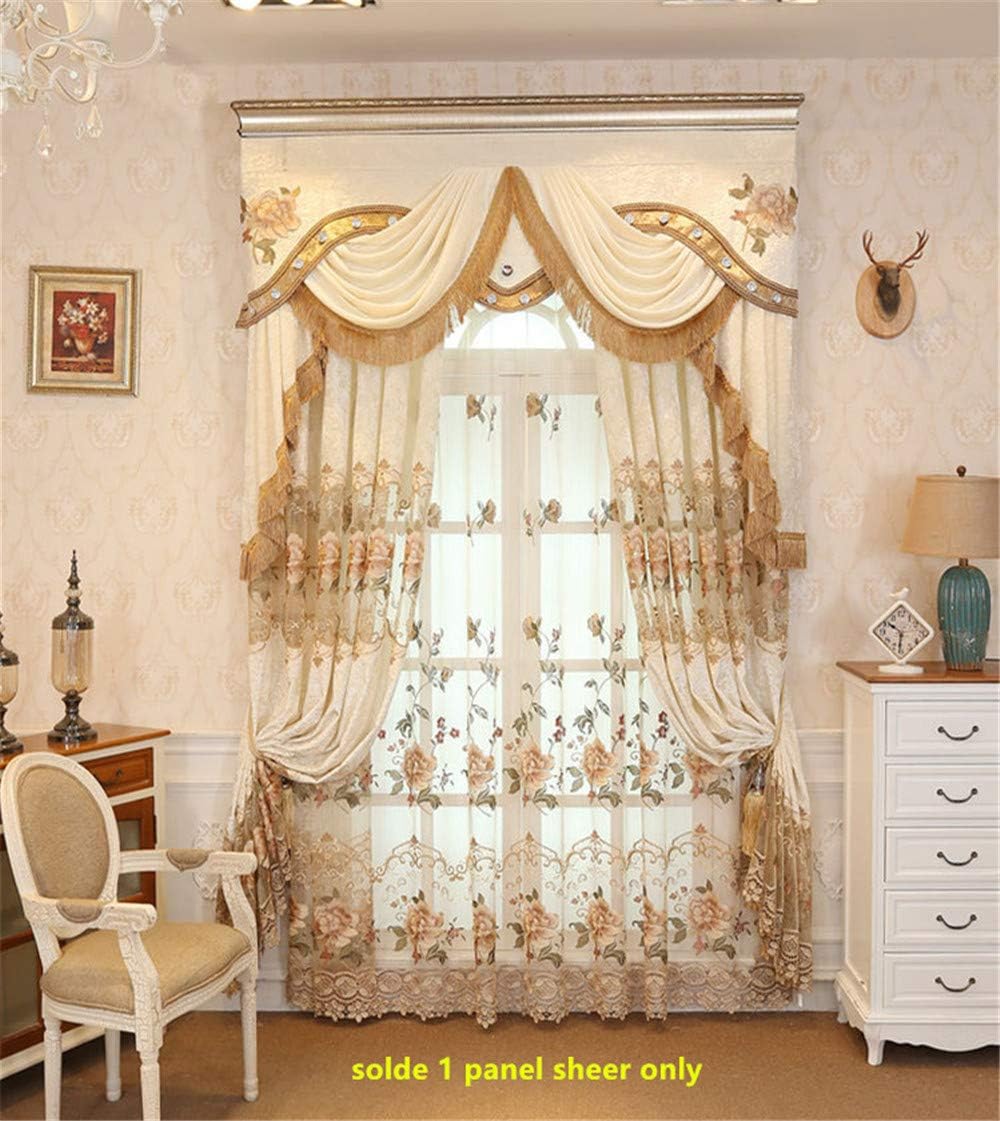 Cortina de gasa con diseño de flores en bordado europeo con ranura para cortinero Cortina romántica para ventana, para dormitorio o villa Permite el
